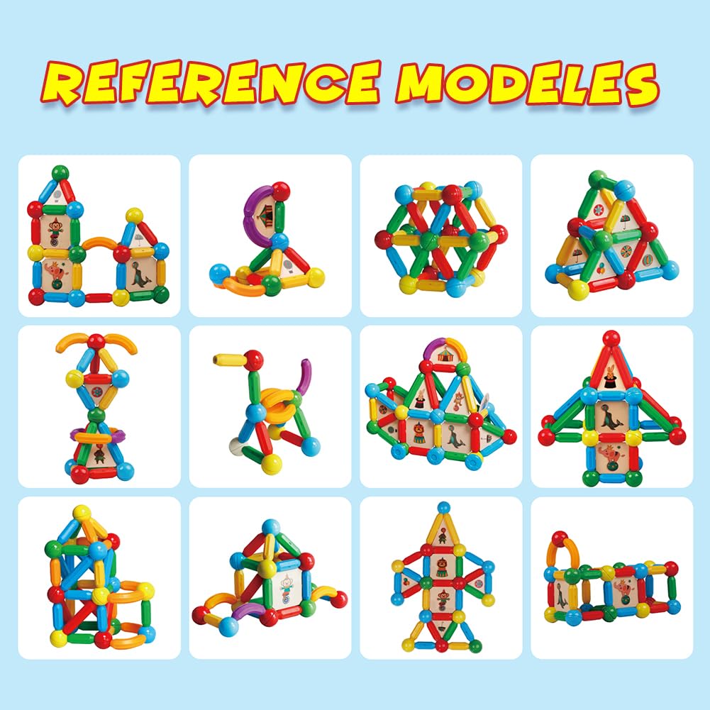 MAGBLOCK 90PCS Magnetic Building Sticks & Blocks STEM Toys for Boys Girls Ages 3-8, Educational Magnet Sticks Balls Rods Construction Set, Montessori Sensory Learning Toys for Toddlers Preschool Kids – Perfect for Classroom, Home Play & Creative STEM Activities