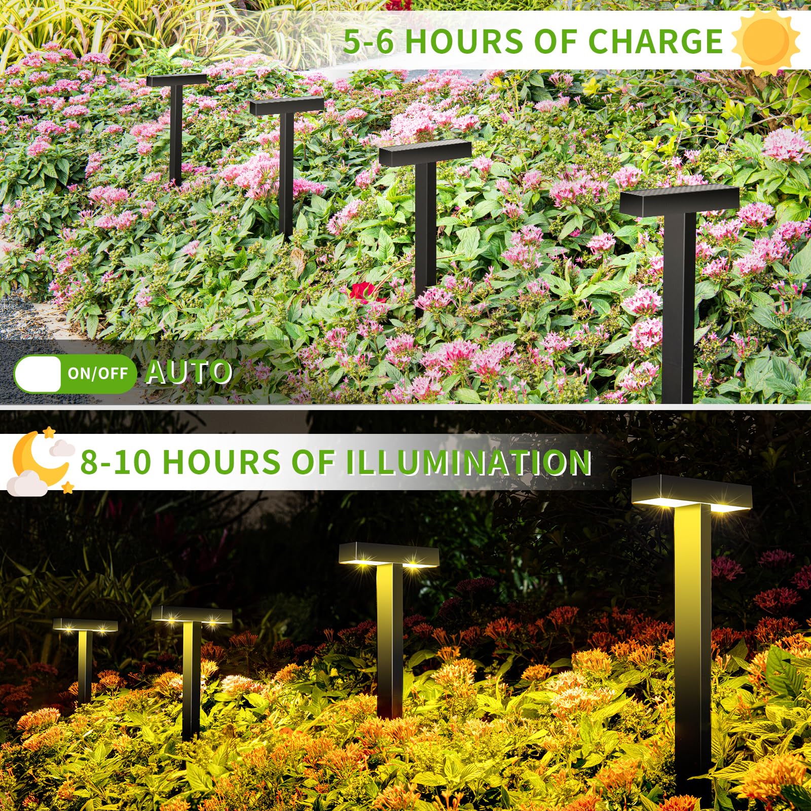 KINKAI 10-Pack Solar Pathway Lights Outdoor - Waterproof T-Shaped Solar Walkway Lights with Auto On/Off for Garden, Yard, Patio & Lawn - Warm White LED Landscape Lighting for Pathways, Driveways & Outdoor Decor