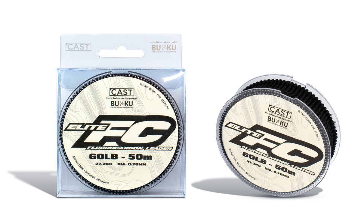 BUKU Cast Elite FC Fluorocarbon Fishing Leader Line - High Performance, Invisible Underwater for Bass, Trout & Saltwater Fishing