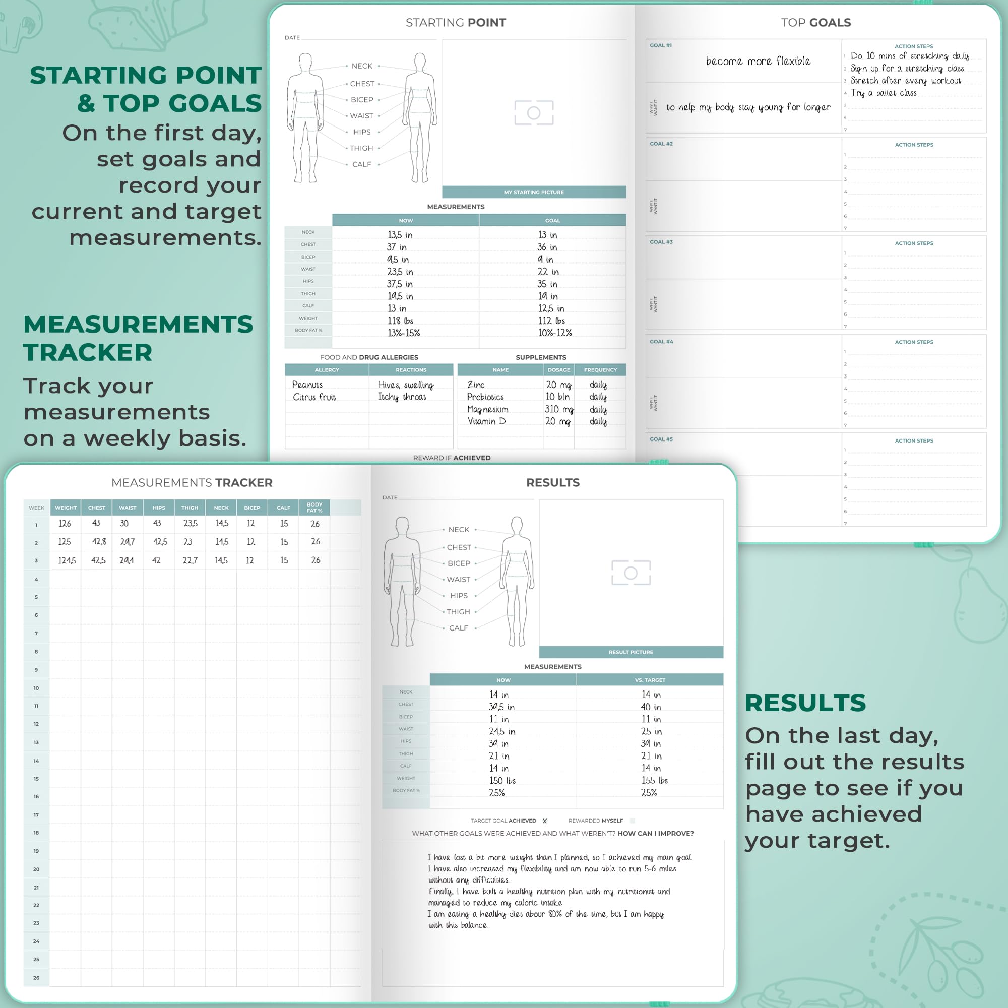 Clever Fox Food Journal Pro – Diet & Wellness Planner for Weight Loss – Calorie Tracker & Meal Log – Exercise & Fitness Diary – Undated 7x10 Inch Turquoise Notebook – Perfect for Healthy Eating & Workout Tracking at Home or Gym