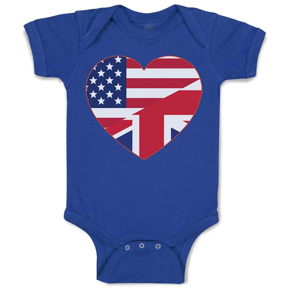 Adorable American & British Heart Flag Baby Bodysuit - Soft Cotton Newborn Onesie for Boys & Girls in Royal Blue - Perfect for Holidays, Photo Shoots & Family Gatherings