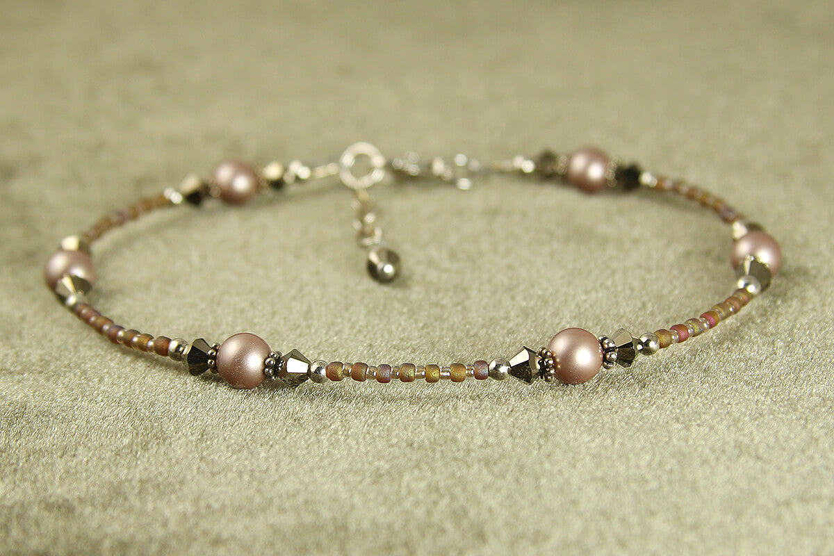 Elegant Bronze Almond Pearl Beaded Anklet for Women - Boho Chic Ankle Bracelet for Summer, Beach & Festival Jewelry