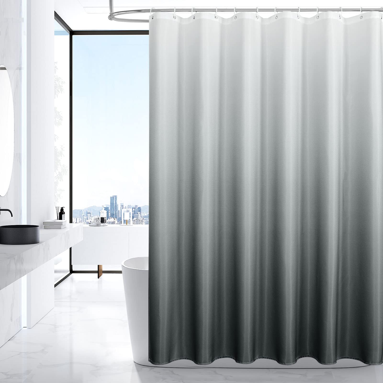 MitoVilla Grey Waffle Weave Shower Curtain Set - 72x72 Inch Textured Fabric Bath Curtain for Modern Bathroom Decor, Hotel & Home Use - Water-Resistant & Stylish Gray Ombre Design for Spa-Like Shower Experience