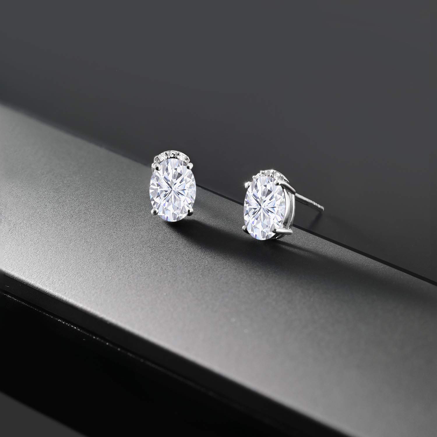 7X5MM Oval Birthstone & White Diamond Earrings for Women - 10K Solid Gold Fine Jewelry Gifts for Mom, Wife, Her | Anniversary, Birthday, Valentine's Day Present