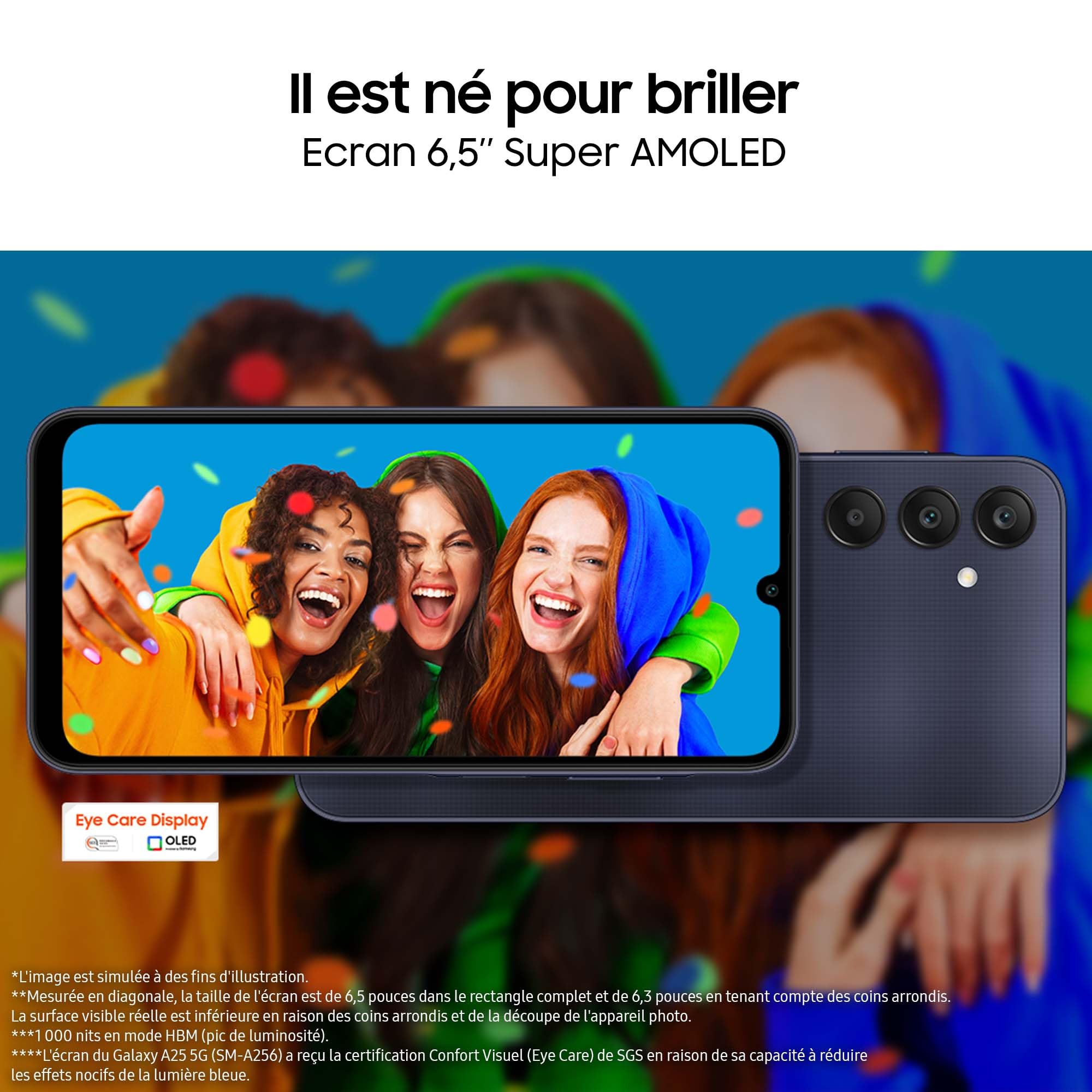 Samsung Galaxy A25 5G Unlocked Smartphone - 256GB Storage, 25W Fast Charger Included (Exclusive to Amazon) - Night Blue - French Version - Perfect for Streaming, Gaming & Productivity