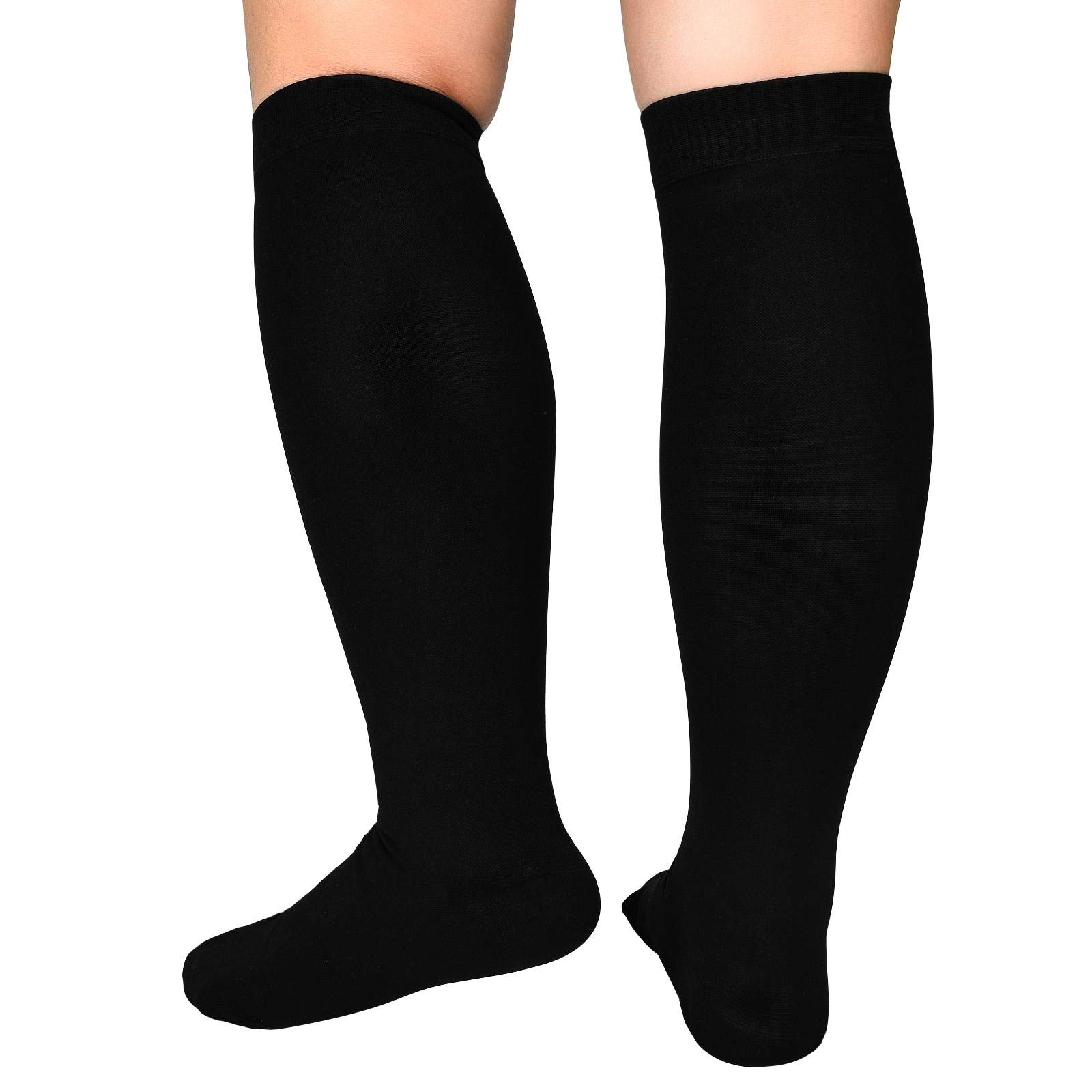 Extra Wide Calf Compression Socks for Women & Men - 20-30 mmHg Plus Size Knee High Stockings for Swelling & Pain Relief - Ideal for Travel, Nursing & Varicose Vein Support