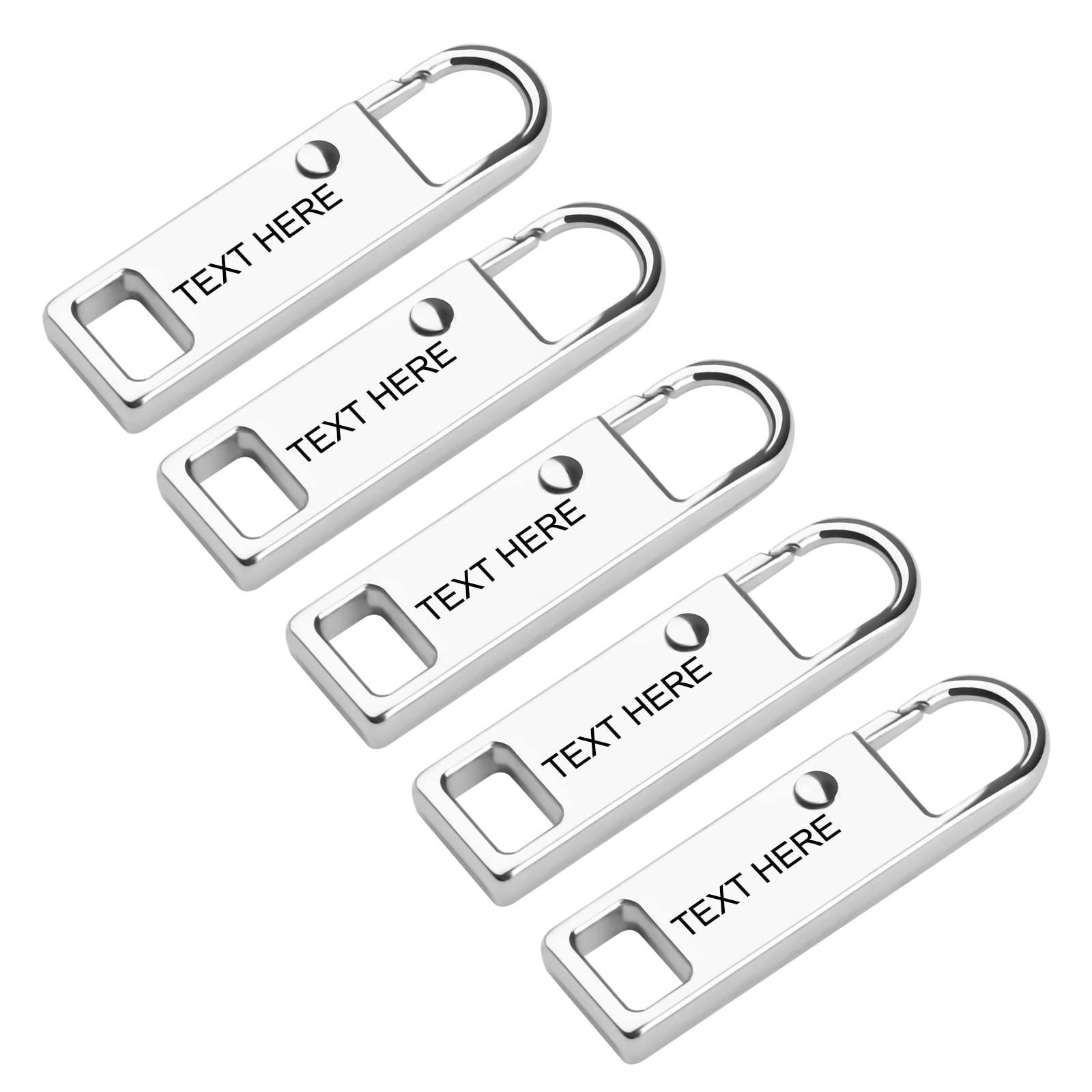 Custom Name Zipper Pull Replacement - Personalized 5-Piece Detachable Zipper Pull Tab Repair Kit for Luggage, Clothing, Jackets & Backpacks (Silver) | Easy DIY Fix for Broken Zippers on Suitcases, Purses & Boots