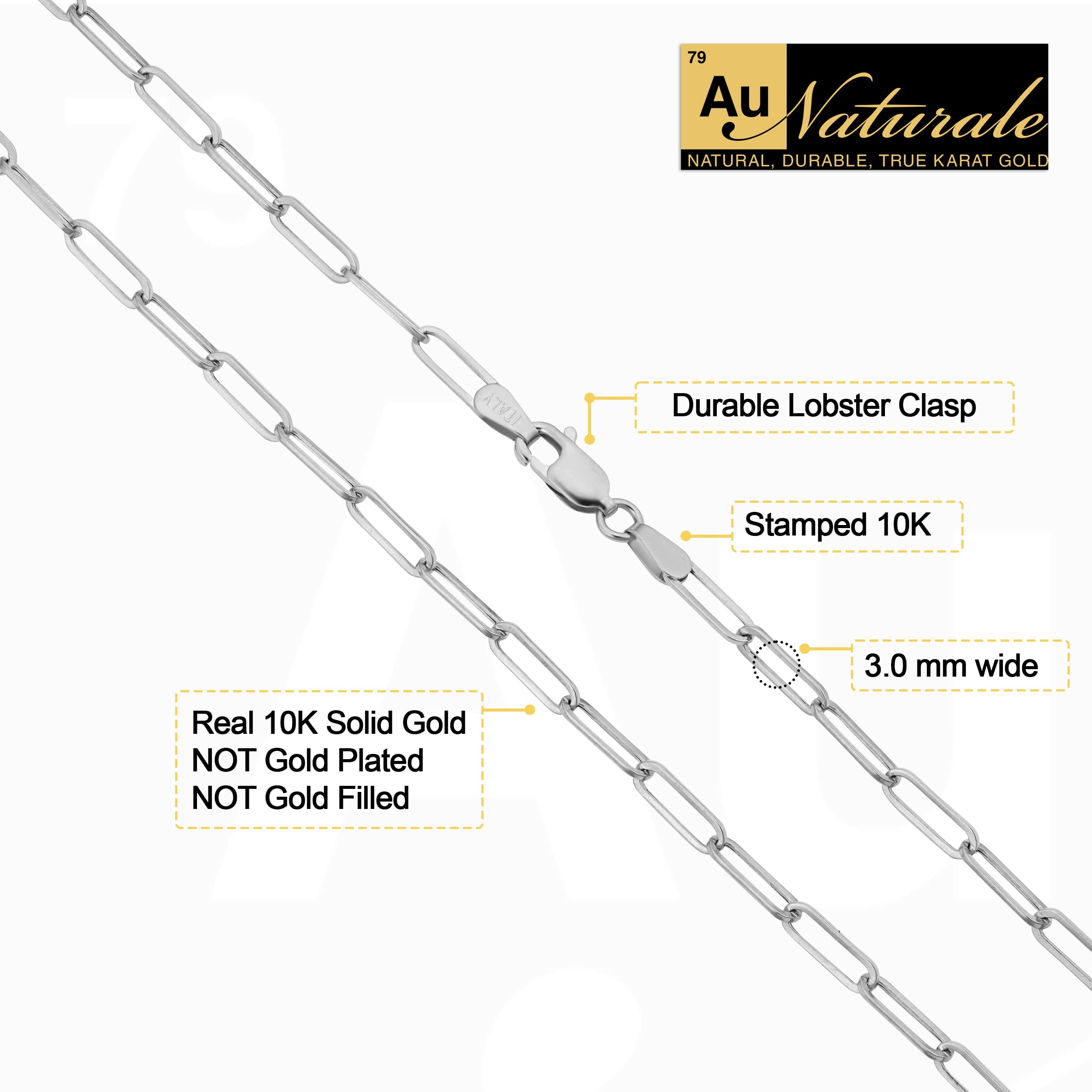 10k Yellow or White Gold 3mm Paperclip Link Chain Necklace for Women - Elegant Everyday Jewelry, Perfect Gift for Birthday, Anniversary & Special Occasions