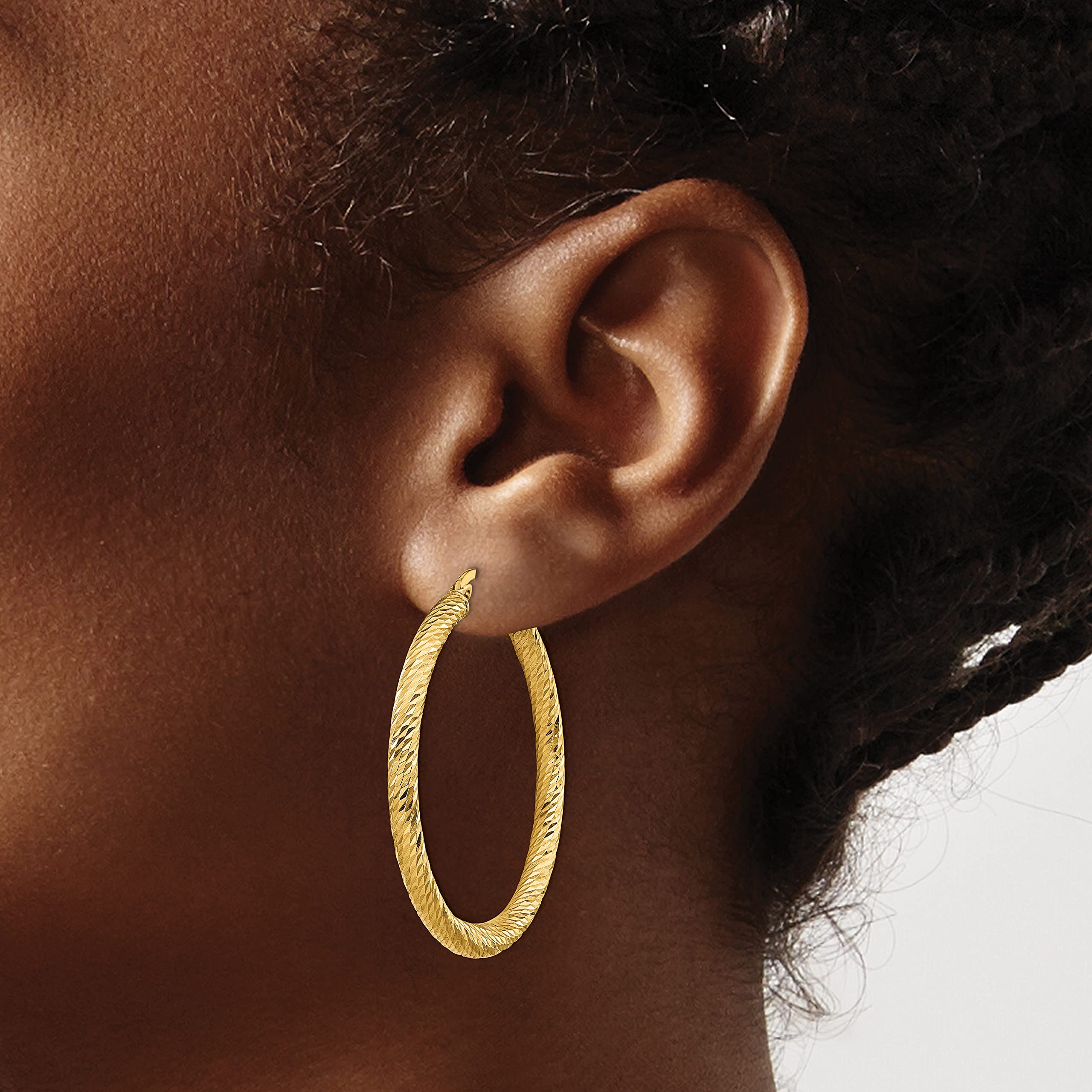 14K Solid Yellow Gold 3mm Round Large Hoop Earrings for Women - Classic Everyday & Party Jewelry - Dainty & Elegant Gold Hoops for Any Occasion
