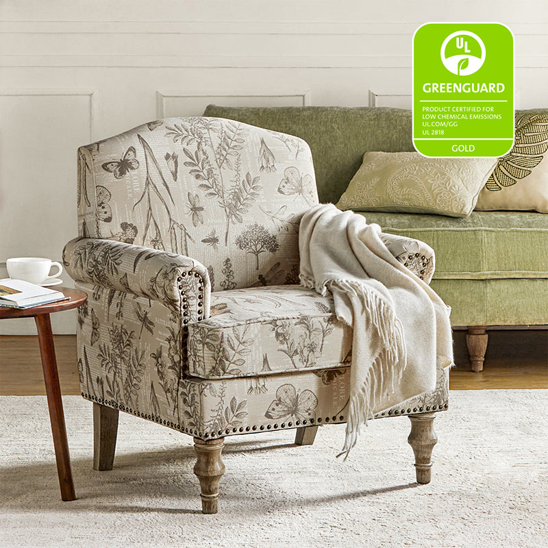 Raphael Farmhouse Armchair with Wooden Legs - Sturdy Frame Accent Chair for Living Room, Bedroom & Office (Multiple Styles Available)