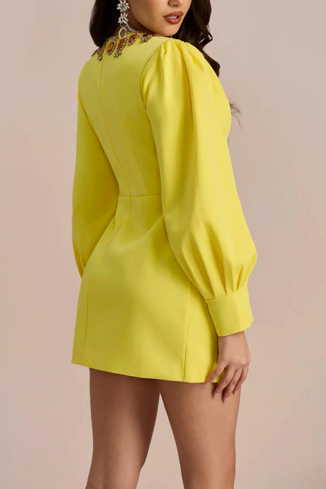Amelia Crystal Embellished Lantern Sleeve Mini Dress - Elegant Party & Evening Wear for Women