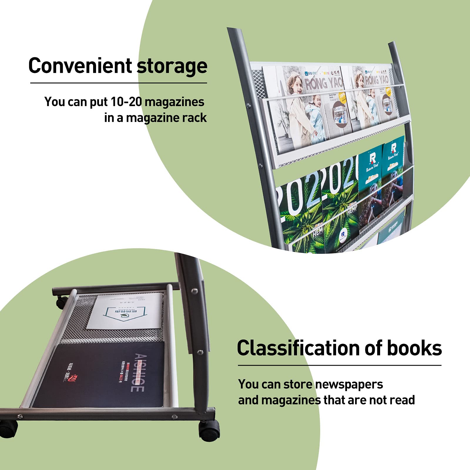 4-Pocket Floor Standing Brochure Display Stand with Wheels - 44.1