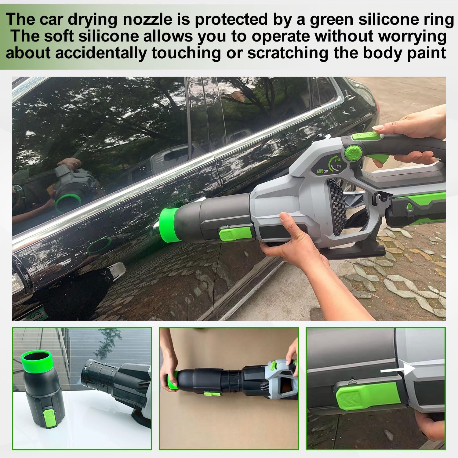 EGO Power+ Leaf Blower Car Drying Nozzle Attachment - Compatible with 530 575 580 615 650 765 Models - Includes Wall Mount, 2 Battery Holders, Screws & Soft Silicone Band (8 Inch) - Perfect for Quick Car Washing, RV Cleaning & Outdoor Surface Drying