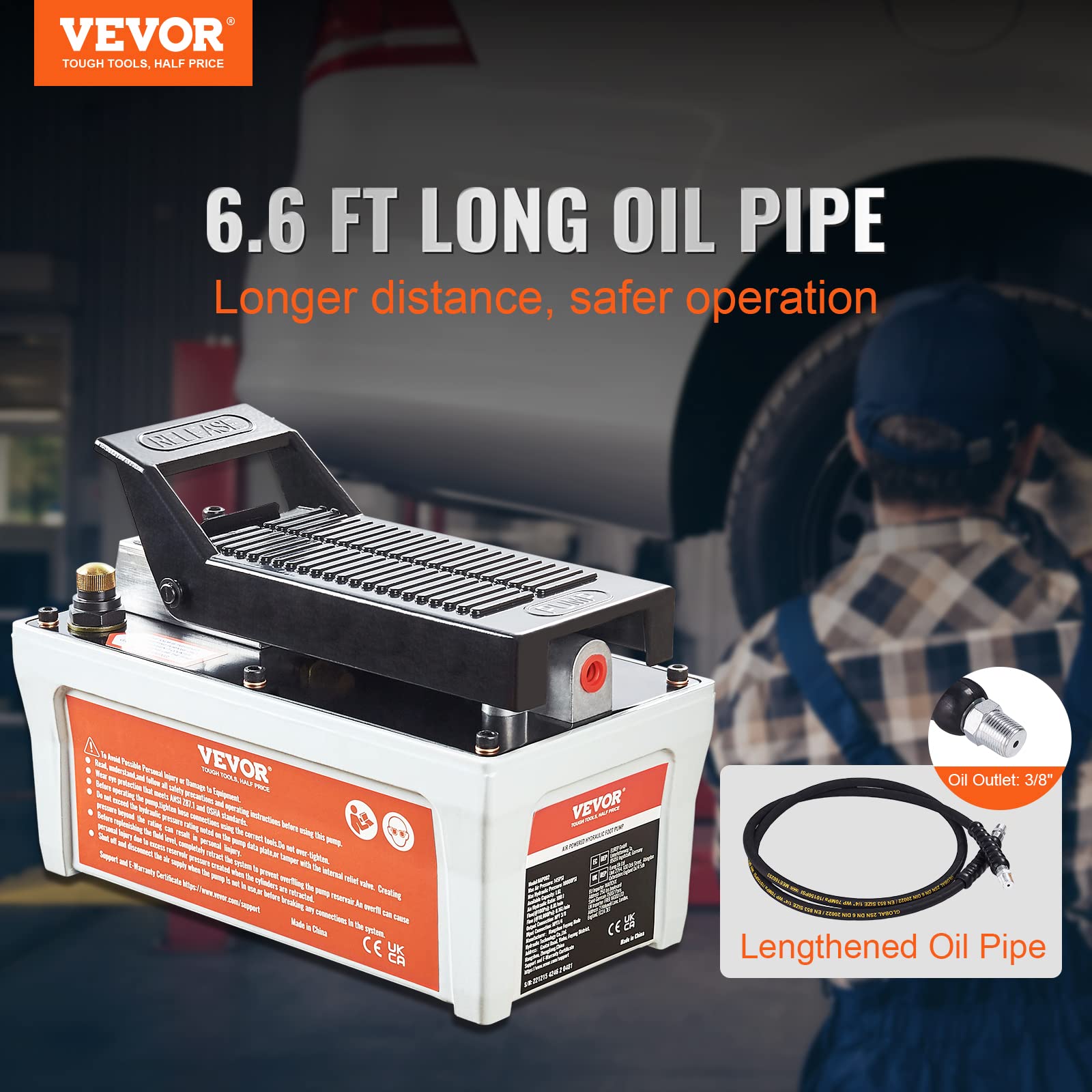 VEVOR 10,000 PSI Air Over Hydraulic Pump with 1/2 Gallon Reservoir - Heavy Duty Hydraulic Tool for Automotive Repair, Industrial Equipment & Construction (Gray)