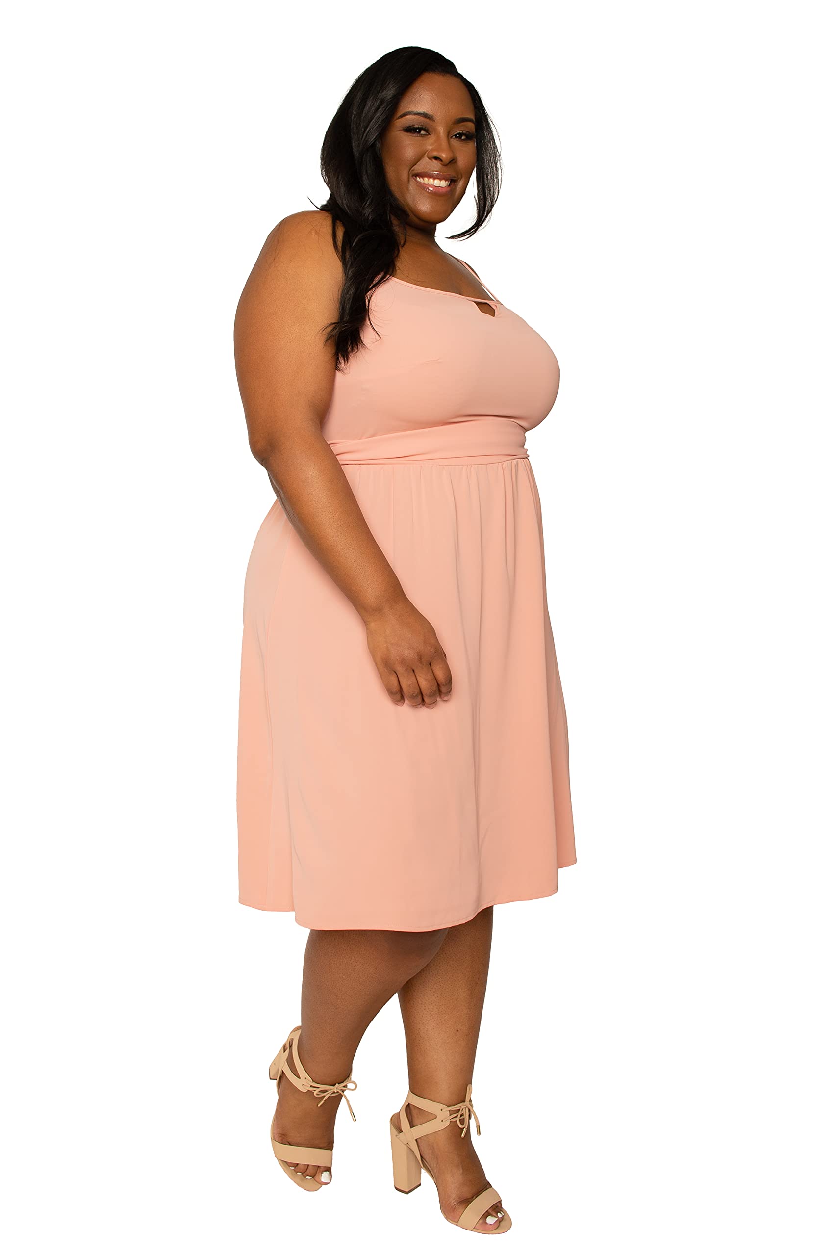 Poetic Justice Women's Plus Size Dusty Pink Thin Strap Peach Midi Dress - Flowy Summer Dress for Beach, Wedding & Casual Wear