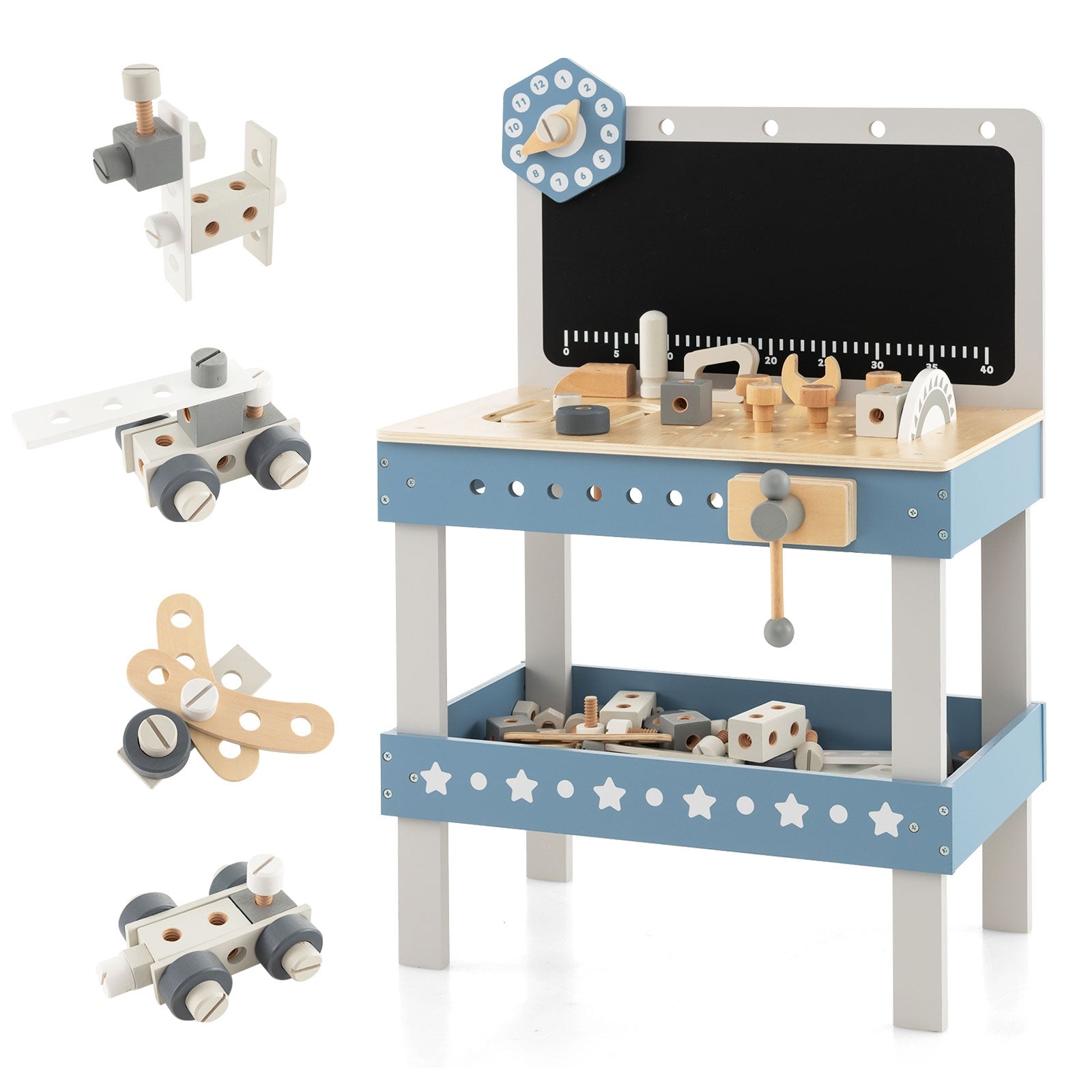 61 Pcs Kids Tool Workbench Set - Blue Toy Tool Kit with Pretend Play Tools for Toddlers & Children - Perfect for DIY Role Play, Birthday Gifts & Early Learning Development