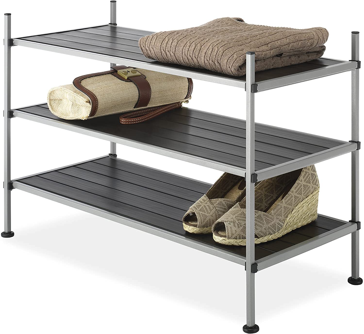 Whitmor 3-Tier Closet Storage Shelves - Space Saving Shoe Rack & Home Organization Solution for Bedroom, Closet, Entryway Storage Needs