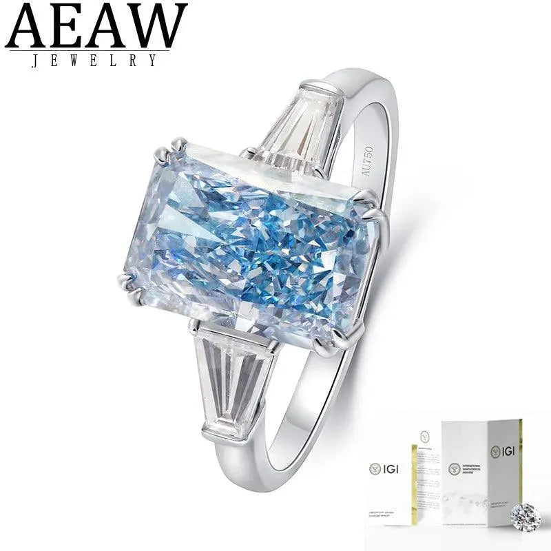 IGI Certified 3.42CT Fancy Intense Greenish Blue CVD Lab Grown Diamond Ring in 14k Gold for Women | Radiant Cut Engagement Ring, Anniversary Gift & Special Occasion Jewelry