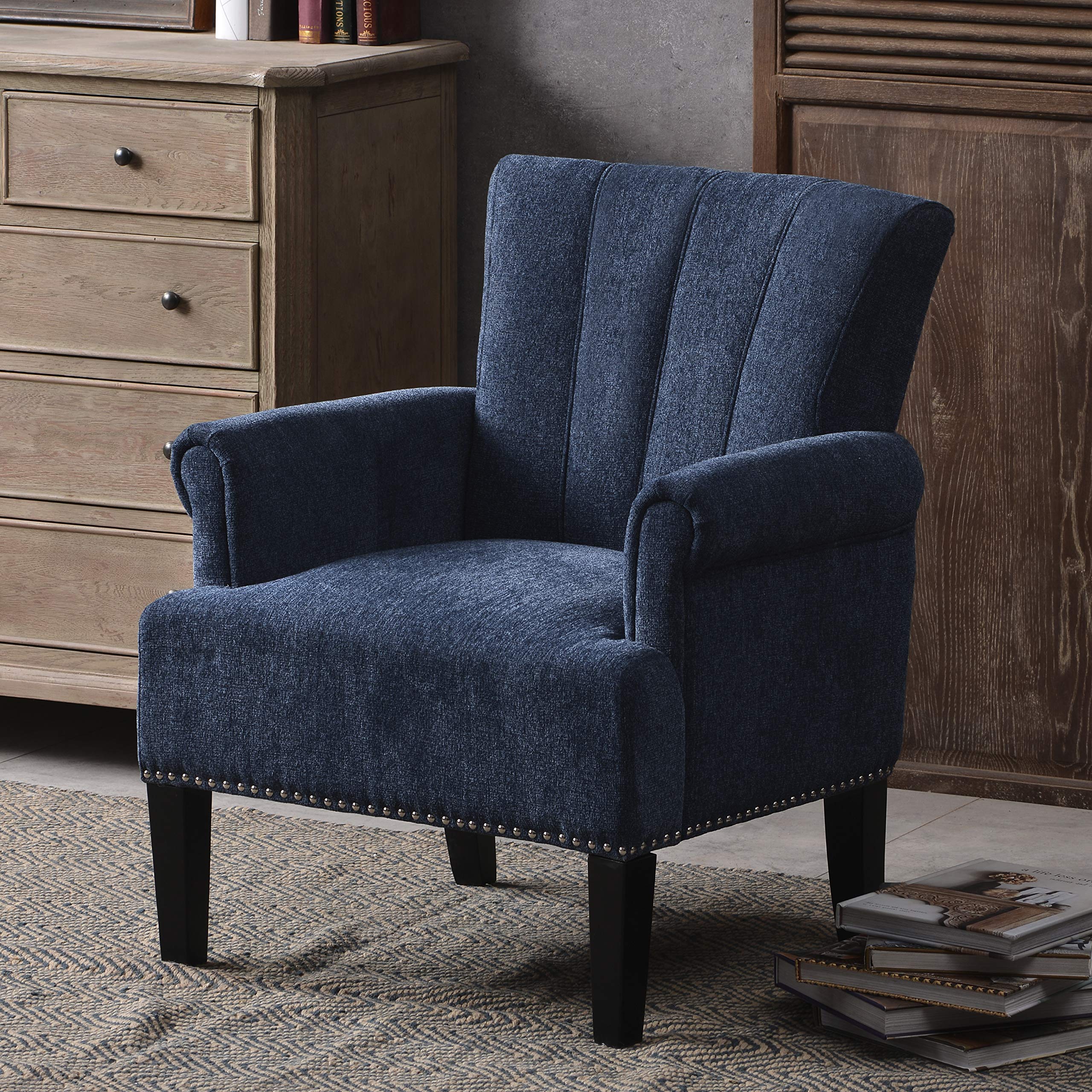 Goujxcy Modern Tufted Polyester Accent Armchair - Navy Blue Club Chair for Living Room, Bedroom & Office - Perfect for Reading Nook, Home Decor & Small Space Seating
