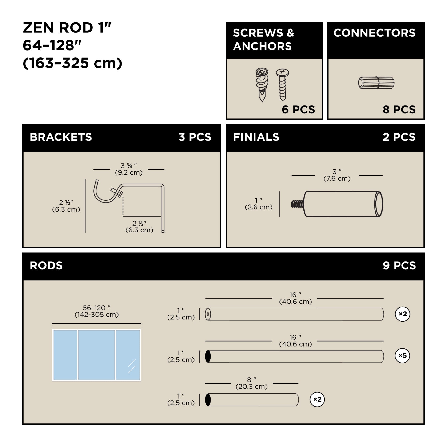 Zen Blackout Curtain Rod - Heavy Duty Adjustable Window Drapery Rod for Bedroom & Living Room - Perfect for Light Blocking & Privacy