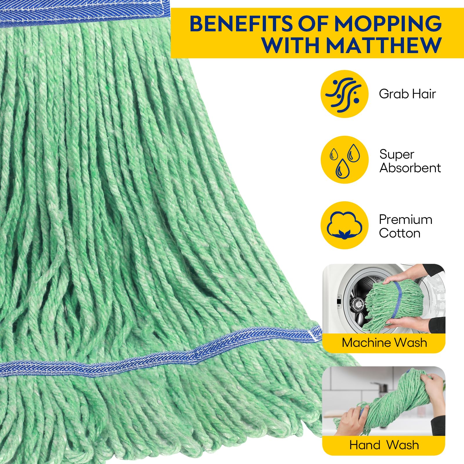 Heavy Duty Mop Head Refill - 6 Pack for Commercial & Industrial Cleaning