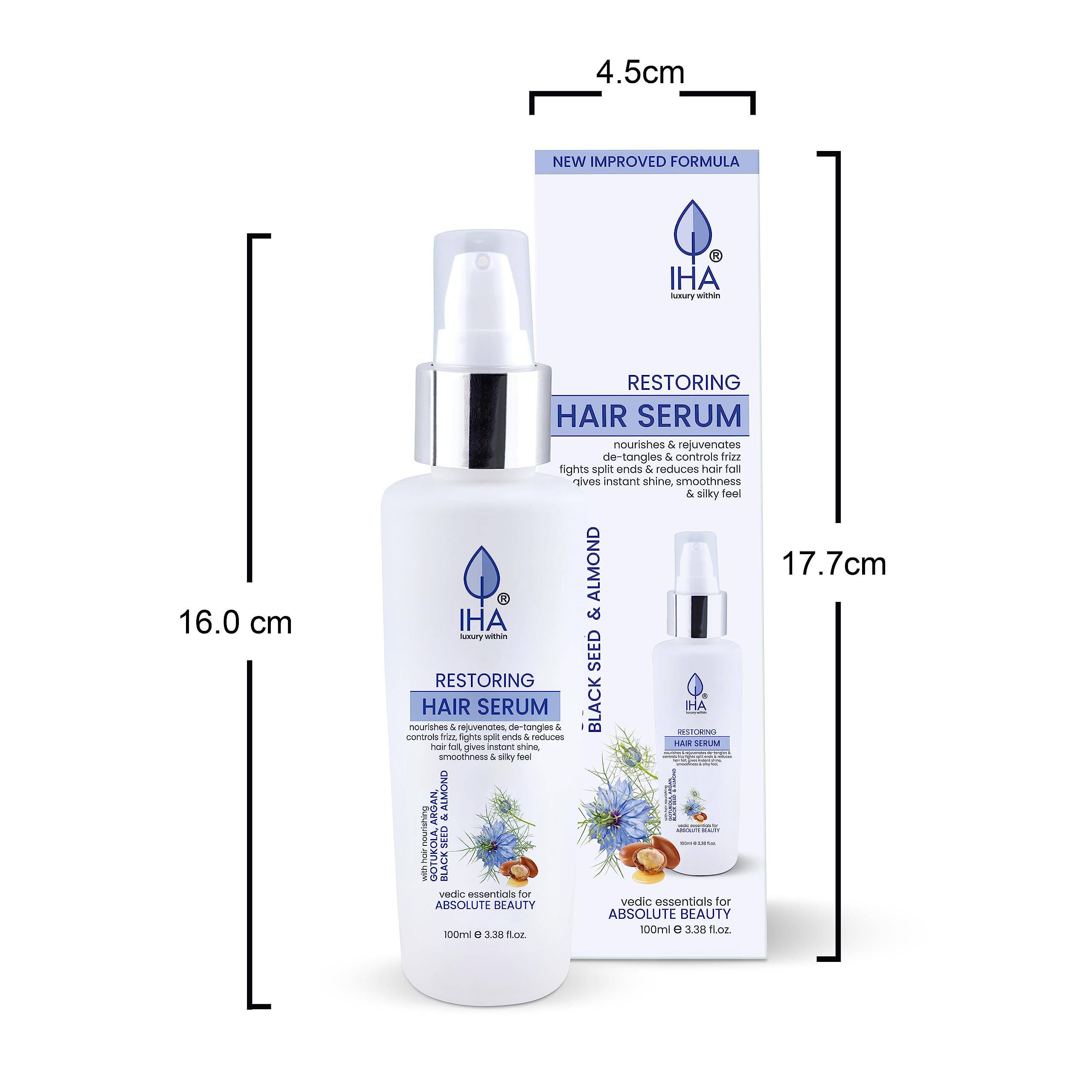 IHA Herbal Hair Serum with Argan & Black Seed Oil - Anti Frizz & Anti Tangle Treatment for Silky Smooth Hair - 100ml for Men & Women - Perfect for Daily Hair Care, Styling & Damaged Hair Repair