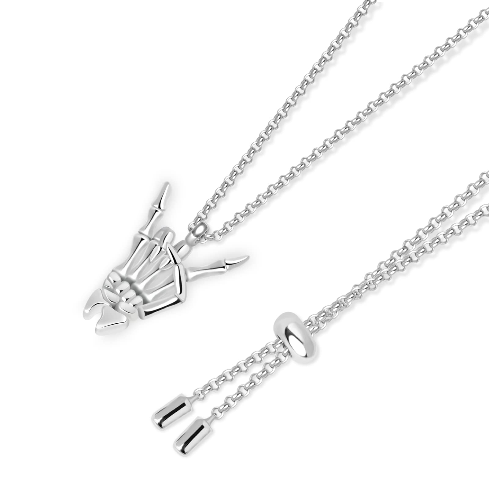 GNOCE I Love Rock Pendant Necklace - Sterling Silver Rock & Roll Jewelry with Adjustable Chain - Perfect Gift for Women & Men Rock Music Fans - Ideal for Concerts, Christmas, Birthdays & Everyday Wear