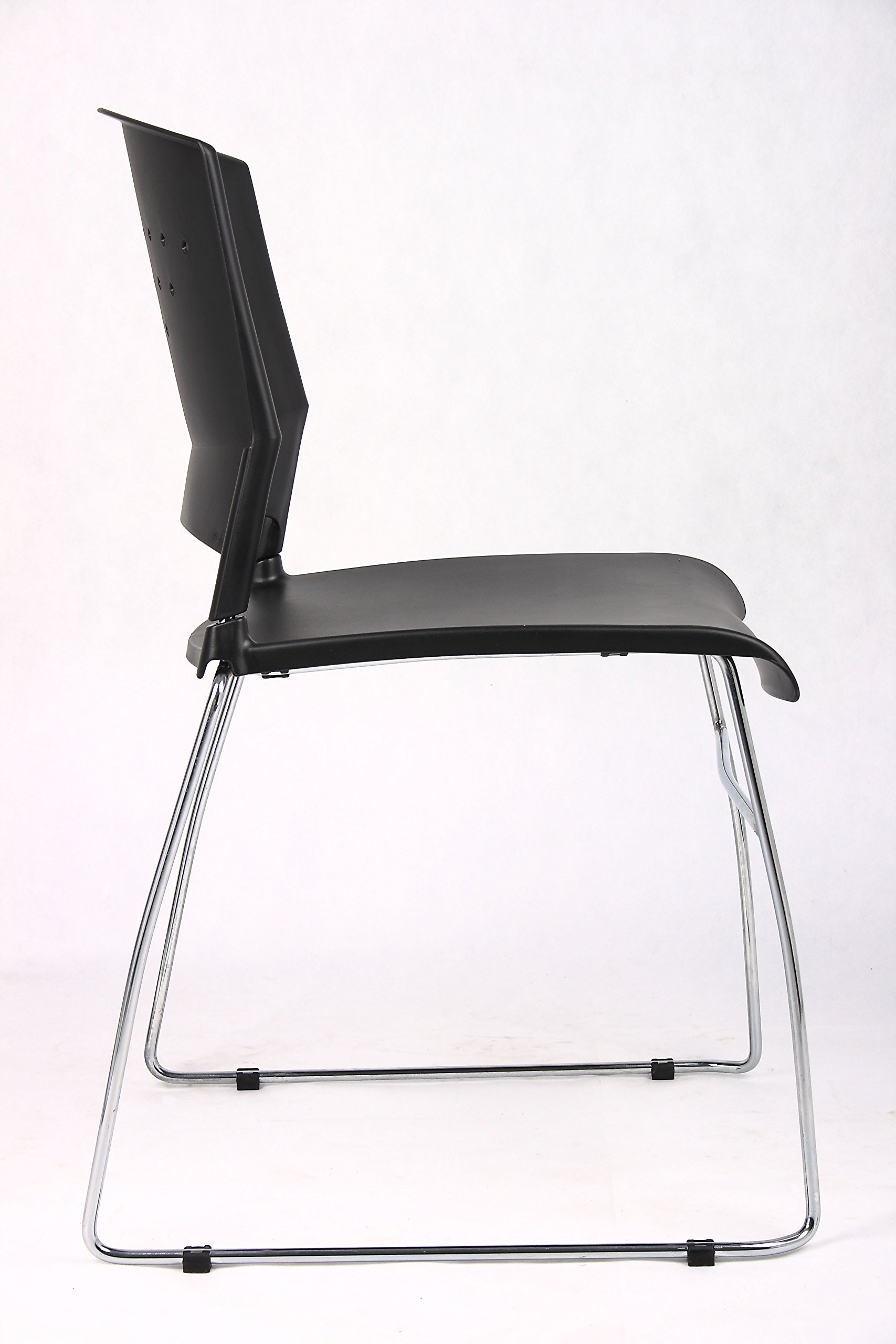 Boss Office Products Black Chrome Frame Stack Chair - 1 Pack, Ergonomic Design for Home Office, Conference Room, or Classroom Use