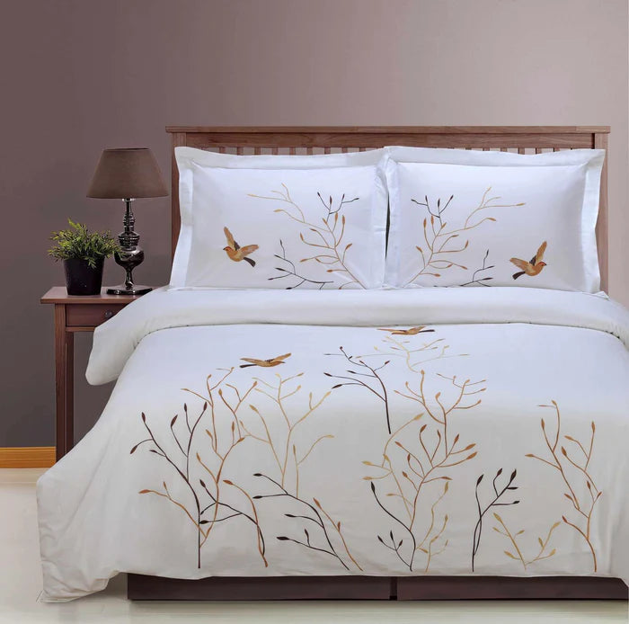 Premium 3-Piece Cotton Embroidered Duvet Cover Set - Soft & Breathable Bedding with Swallow Design - Perfect for Master Bedroom, Guest Room & Dorm Decor