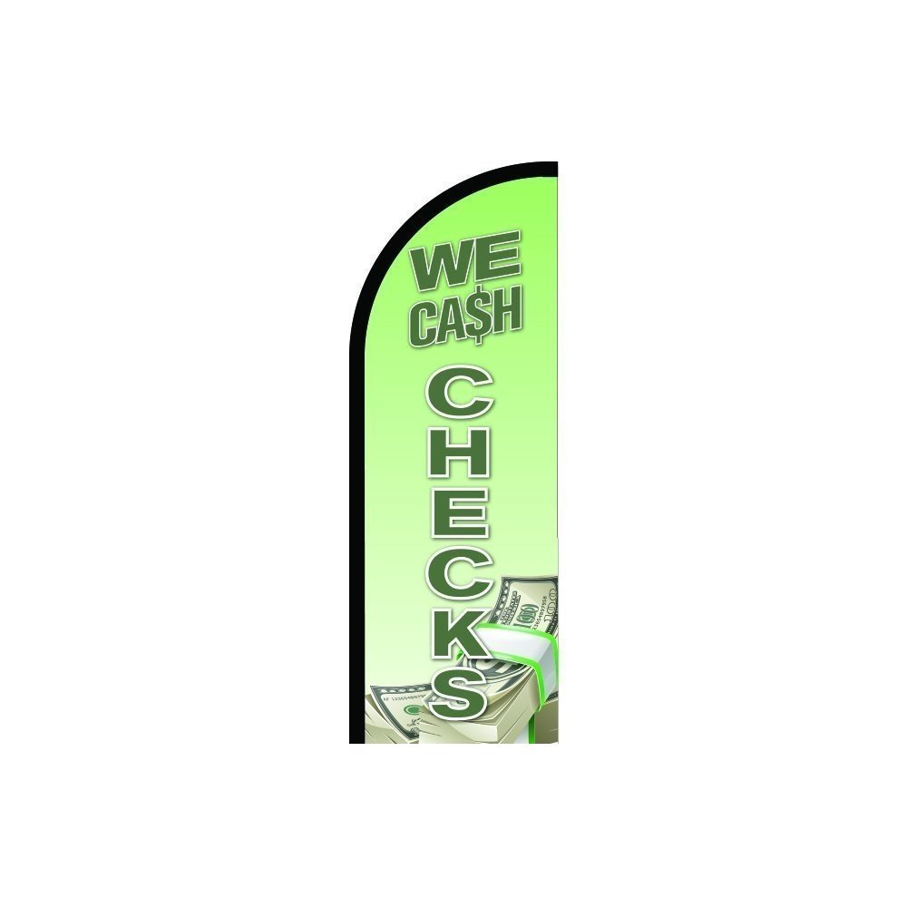 Custom We Cash Checks Feather Flag - 9.9' Business Advertising Banner for Check Cashing Stores & Financial Services | Outdoor Promotional Sign for Storefronts, Events & Sidewalk Advertising