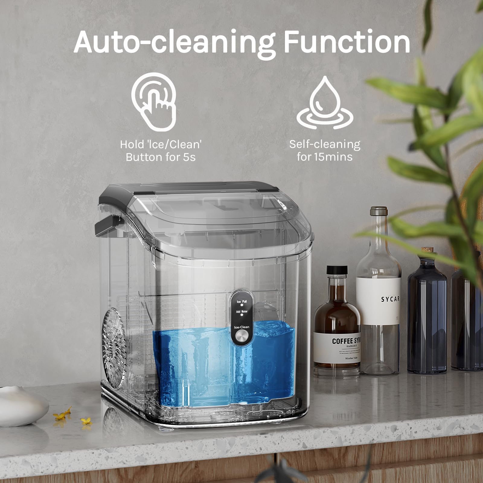 AGLUCKY Portable Countertop Nugget Ice Maker - 35lbs/24H, Self-Cleaning Pebble Ice Machine with Handle, One-Button Operation for Home, Kitchen, Office (Black) | Perfect for Cocktails, Sodas, and Party Drinks