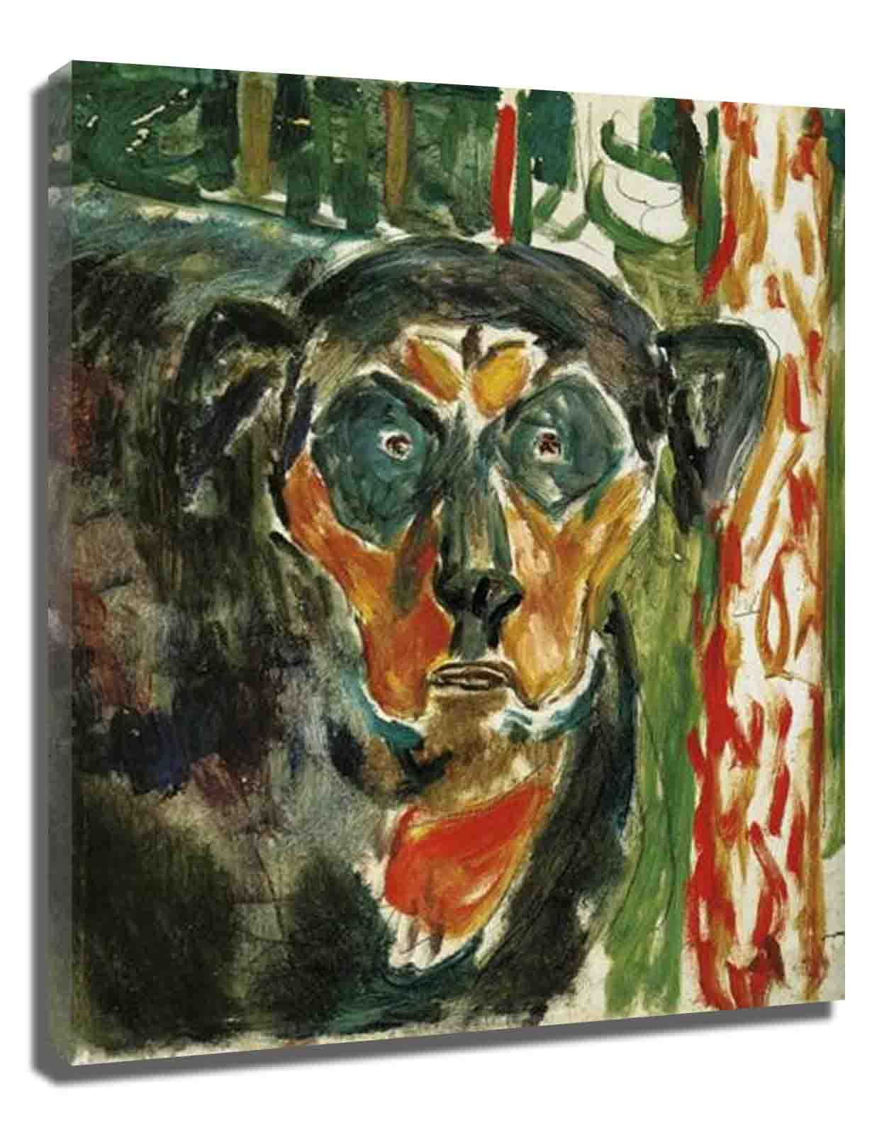 Edvard Munch Expressionist Dog Head Canvas Wall Art - Framed Painting for Bedroom, Living Room & Office Decor (20x26 inches, 50x65cm) - Perfect for Modern Home & Workspace Decorations