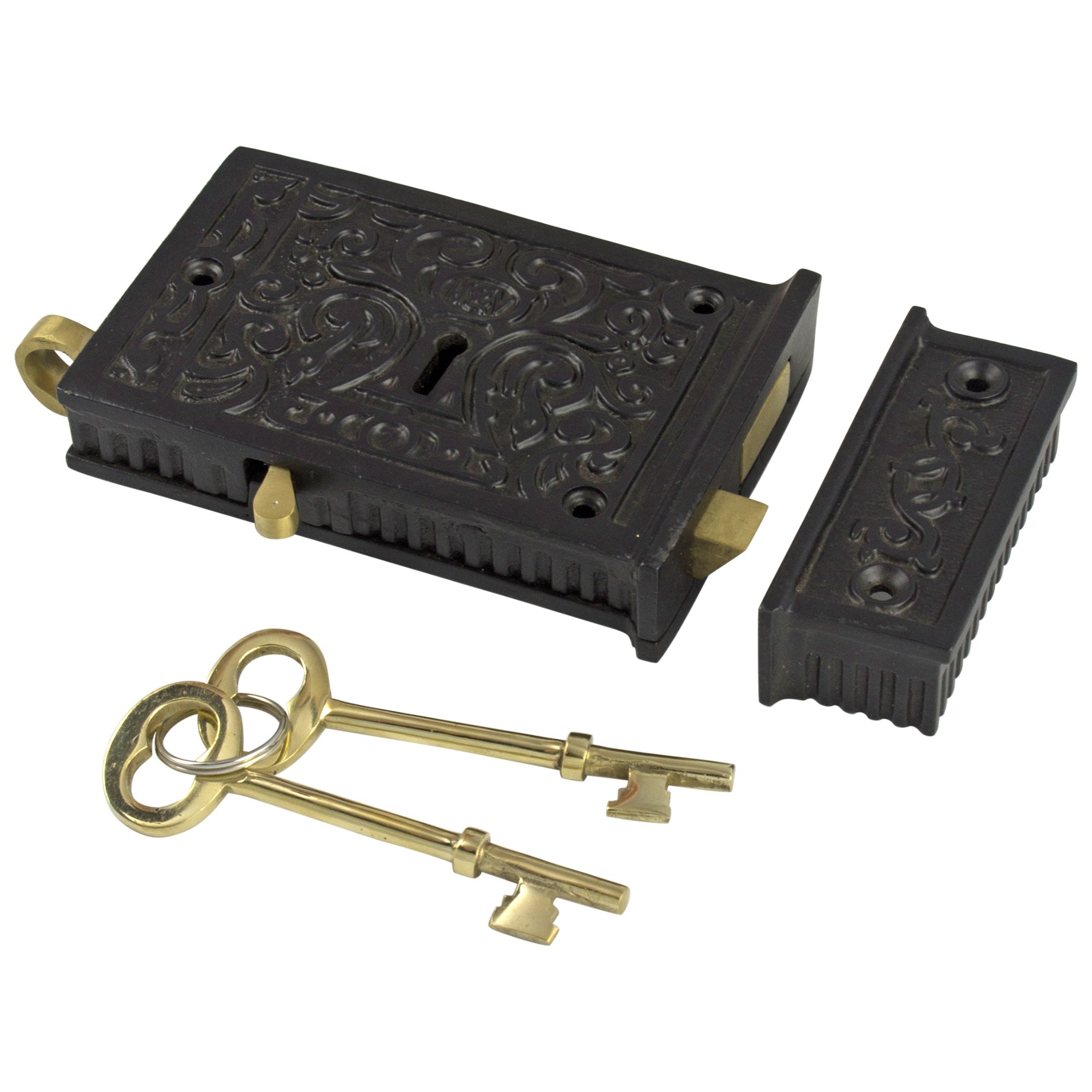 Antique Cast Iron Victorian Surface Rim Lock with Deadbolt - Vintage Style Door Lock for Home, Office & Cabin Security - Perfect for Historic Restorations & Themed Decor