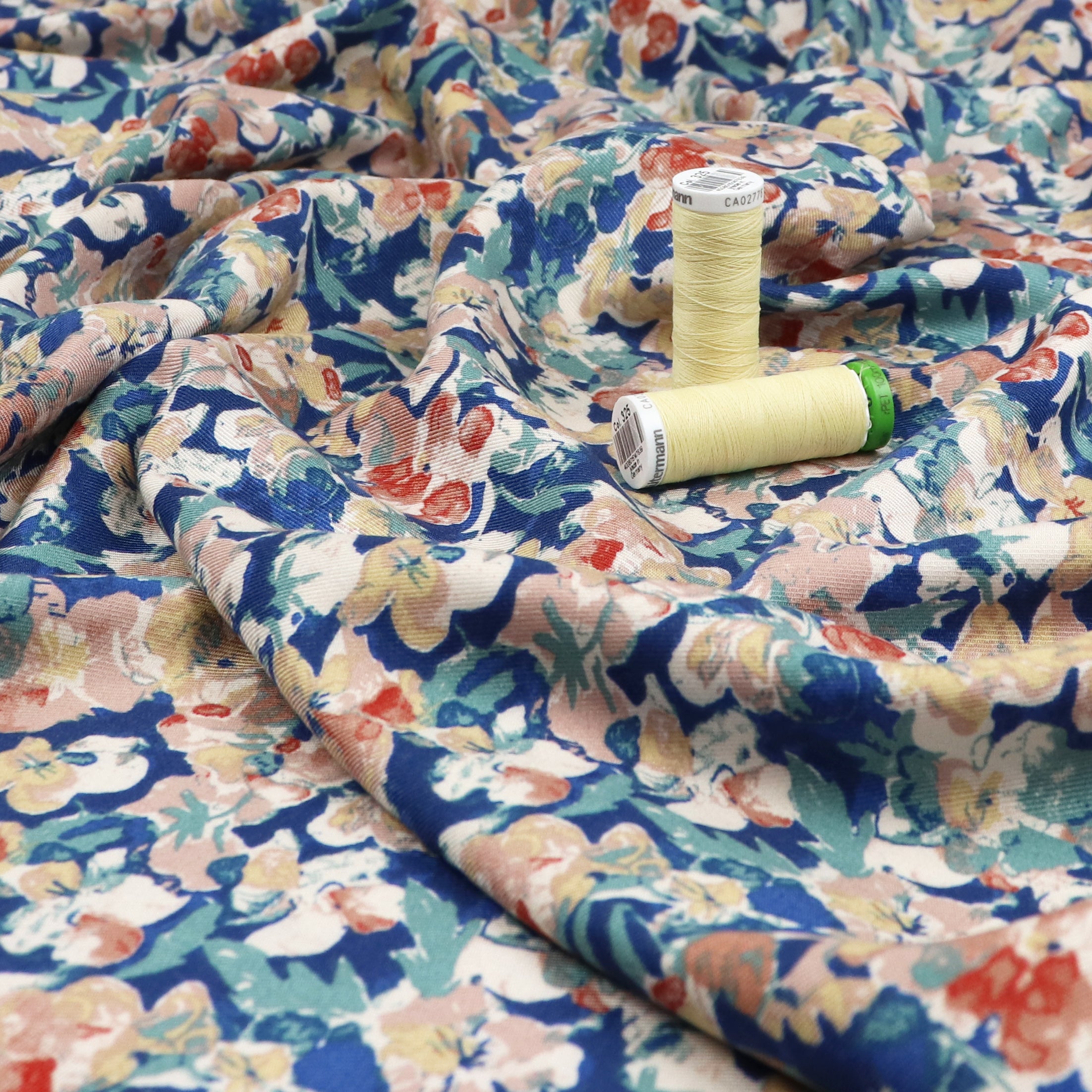 Viscose Twill Fabric with Hand-Painted Floral Design - Perfect for DIY Dresses, Skirts & Home Decor Projects