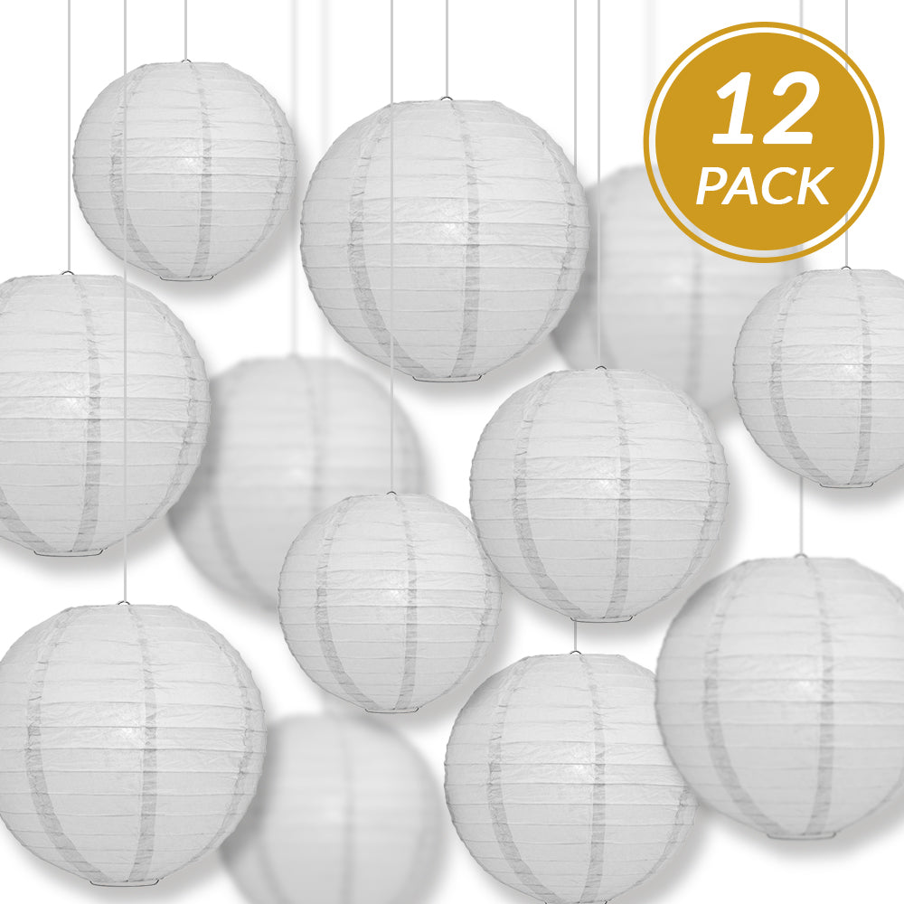 12-Piece Gray Chinese Paper Lantern Set - 12/10/8 Inch Hanging Decorations for Weddings, Parties & Home Decor | Perfect for Asian-Themed Events & Festival Celebrations