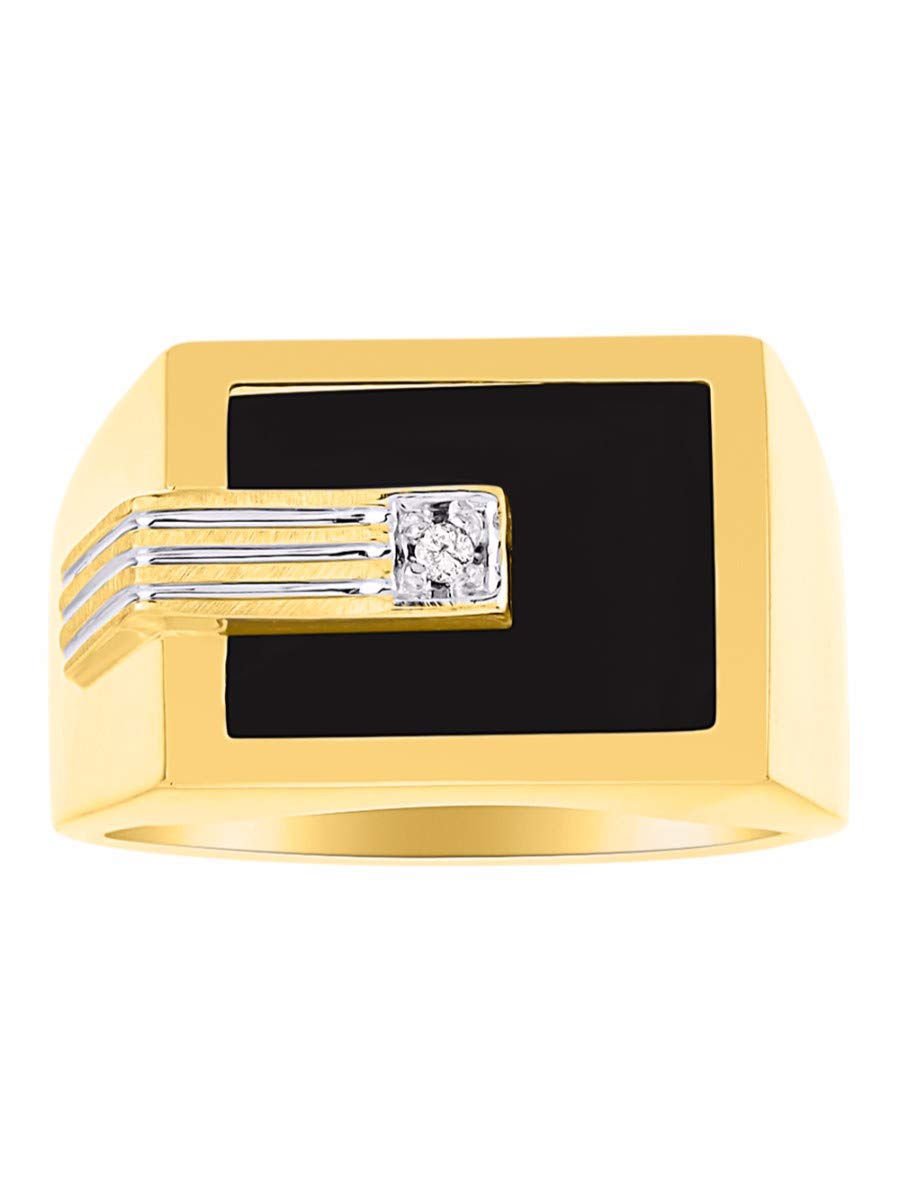 14K Yellow Gold Men's Diamond & Black Onyx Ring - Designer Wedding Band for Men, Sizes 8-13 | Elegant Jewelry Gift for Anniversary, Engagement & Special Occasions