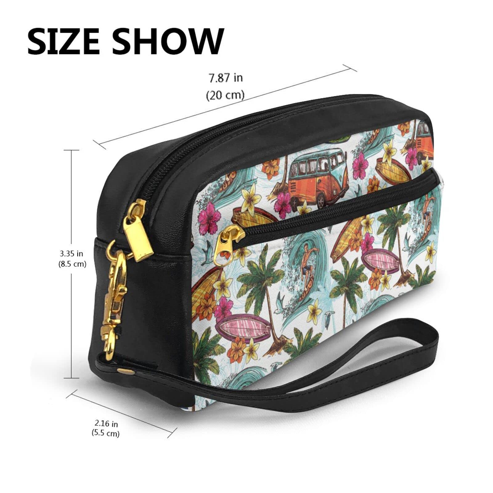 Hawaiian Surfer Wavy Print Cosmetic Bag for Women - Small Travel Makeup Pouch & Clutch Purse - Perfect for Beach Vacations, Gym Essentials & Daily Organizer