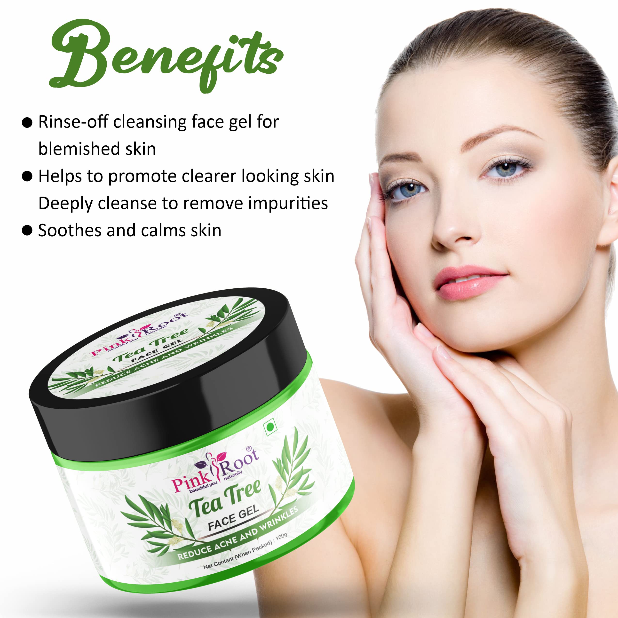 Organic Pink Root Tea Tree Face Gel 100ml - Acne Treatment & Oil Control for Clear Skin | Hydrating Facial Gel for Oily & Sensitive Skin | Perfect for Daily Skincare Routine & Post-Workout Refresh