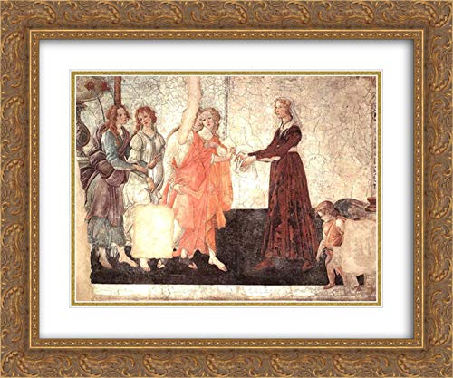 24x20 Gold Ornate Framed Botticelli Art Print - Venus and the Graces Offering Gifts to a Young Girl - Double Matted Museum Quality Reproduction - Perfect for Home Decor, Office Wall Art & Renaissance Gift Ideas