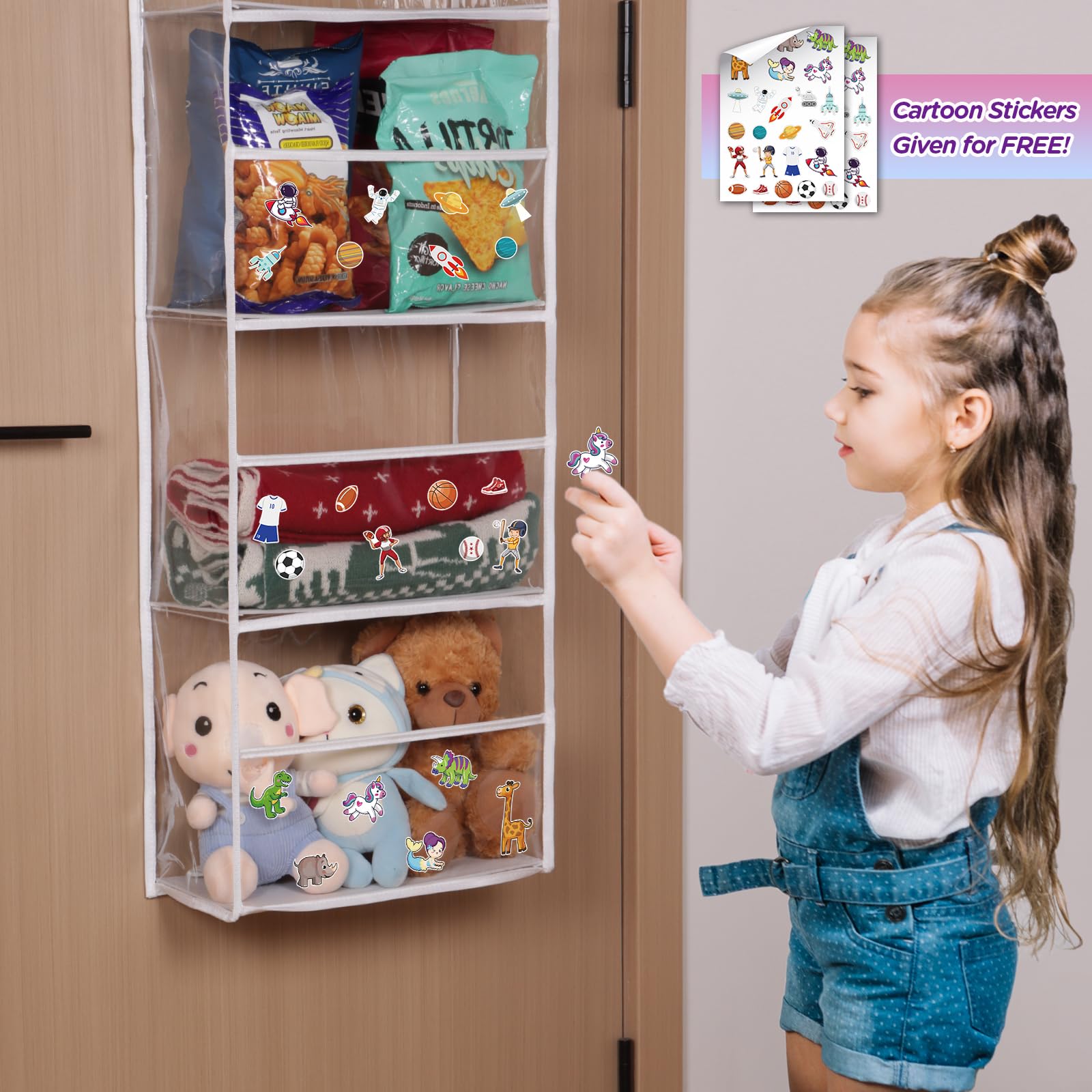 Univivi Over The Door Hanging Organizer - 5 Clear Plastic Pockets & 2 Sturdy Metal Hooks for Closet, Bathroom, Nursery Storage | Perfect for Cosmetics, Toiletries, Baby Supplies & Household Items | Space-Saving Organization Solution for Small Spaces