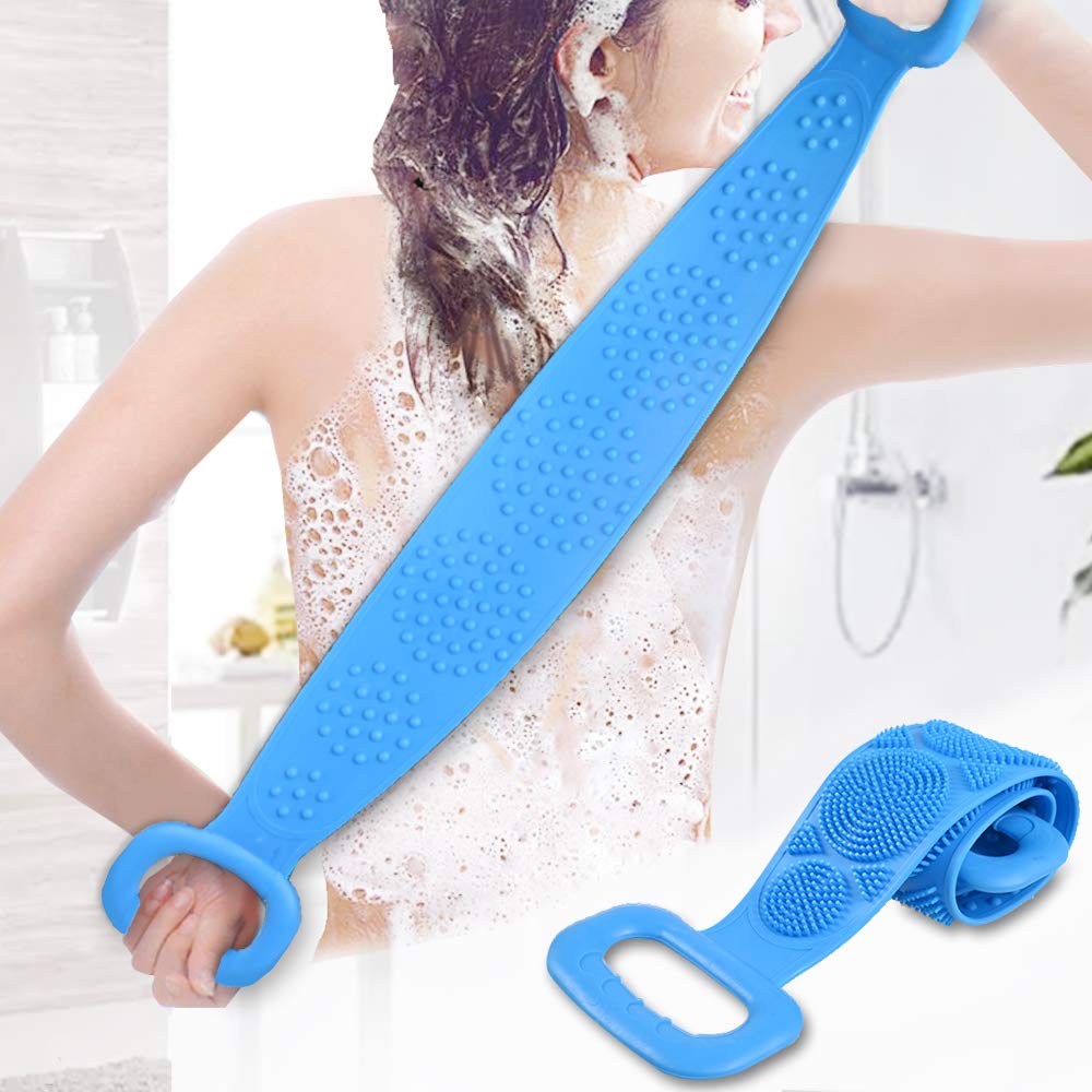 Zelofy Silicone Body Back Scrubber - Double Sided Bath Brush for Deep Cleansing & Exfoliation, Dead Skin Removal Massage Belt for Shower & Bath, Easy to Clean - Perfect for Spa, Home Use & Travel
