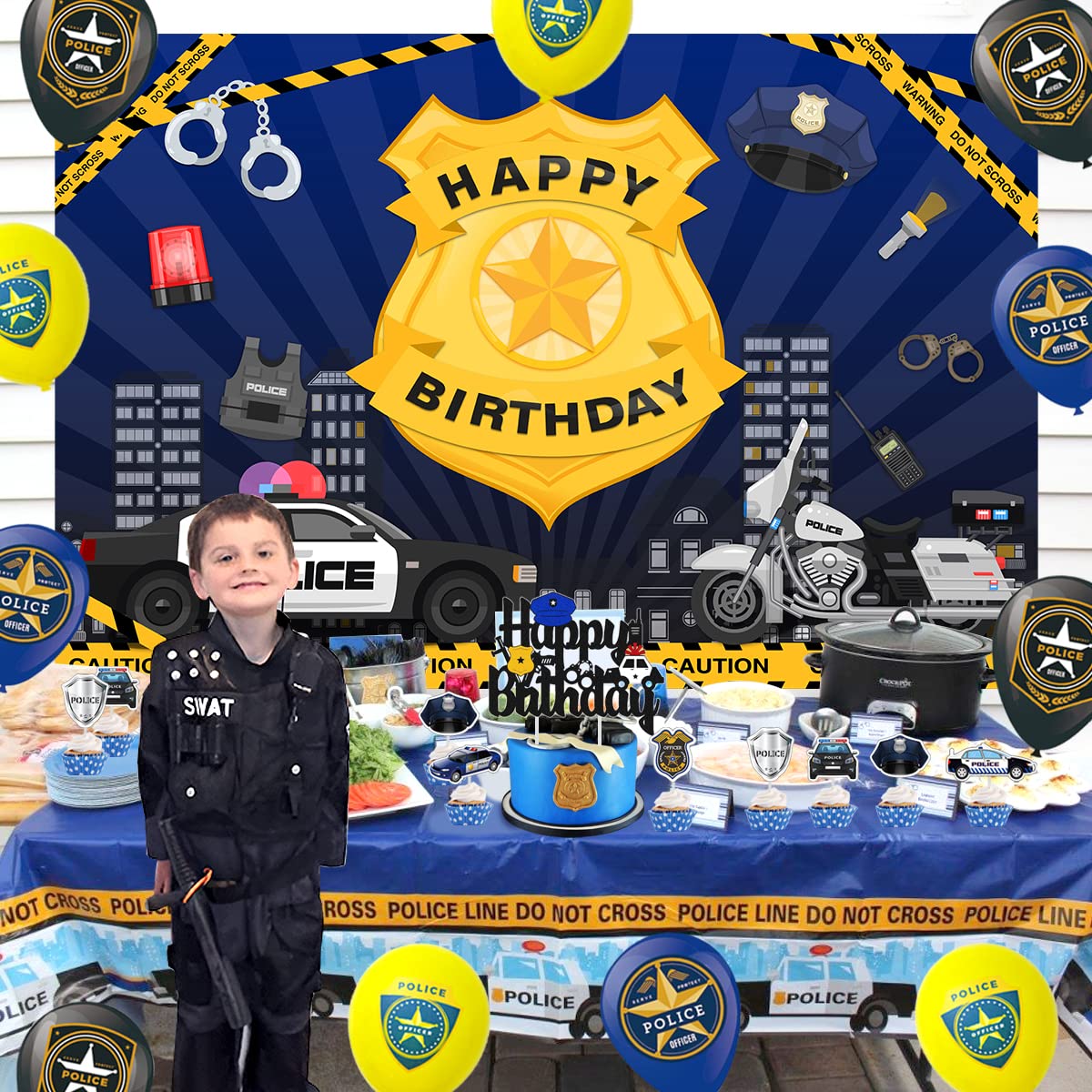 Police Birthday Party Decorations Set - Themed Balloons, Happy Birthday Banner, Backdrop & Cake Topper for Kids | Perfect for Police-Themed Birthday Celebrations & Special Events