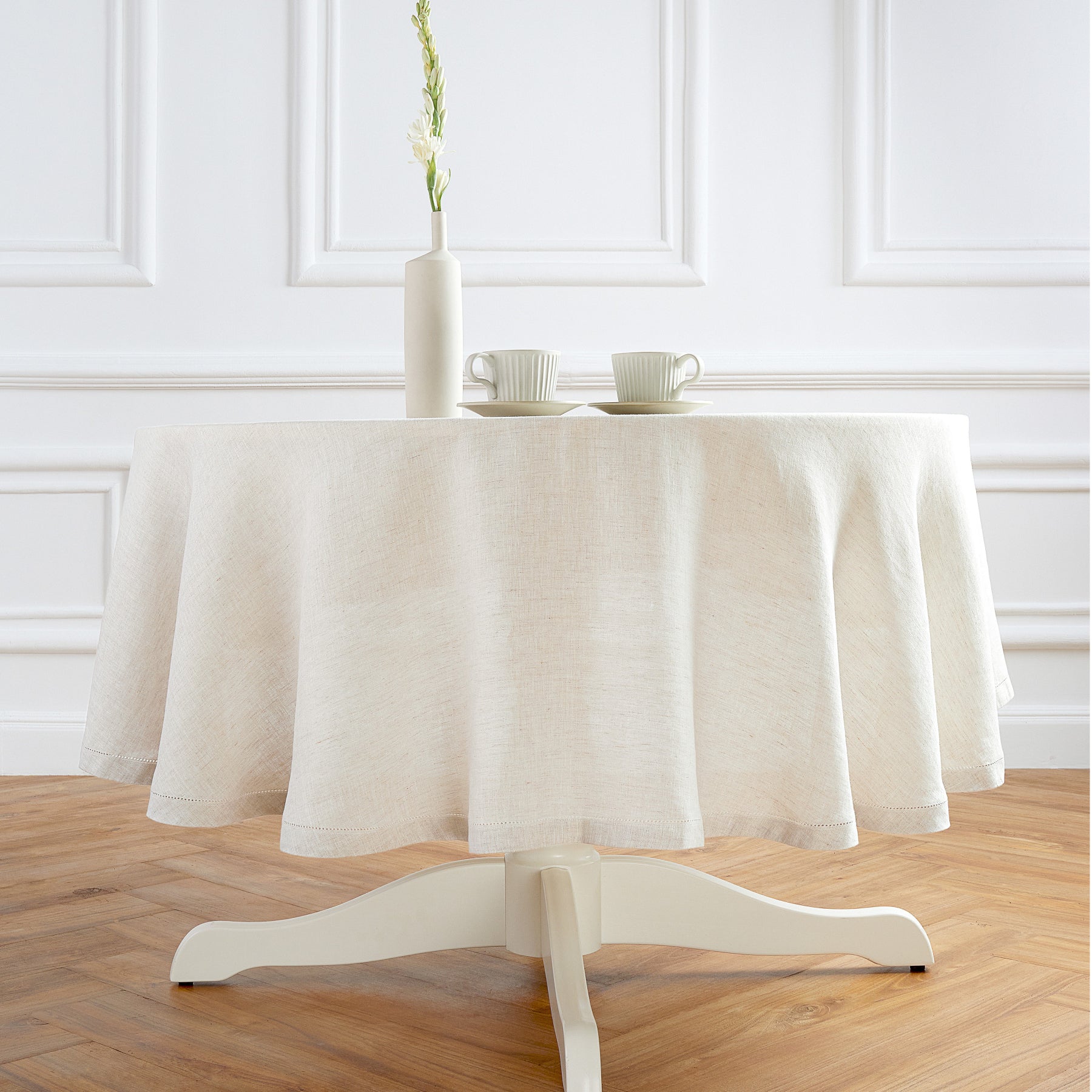 Sonoma Hemstitch Round Tablecloth - 60 Inch White Linen Table Cover for Dining, Parties & Special Events | Elegant & Durable Home Decor