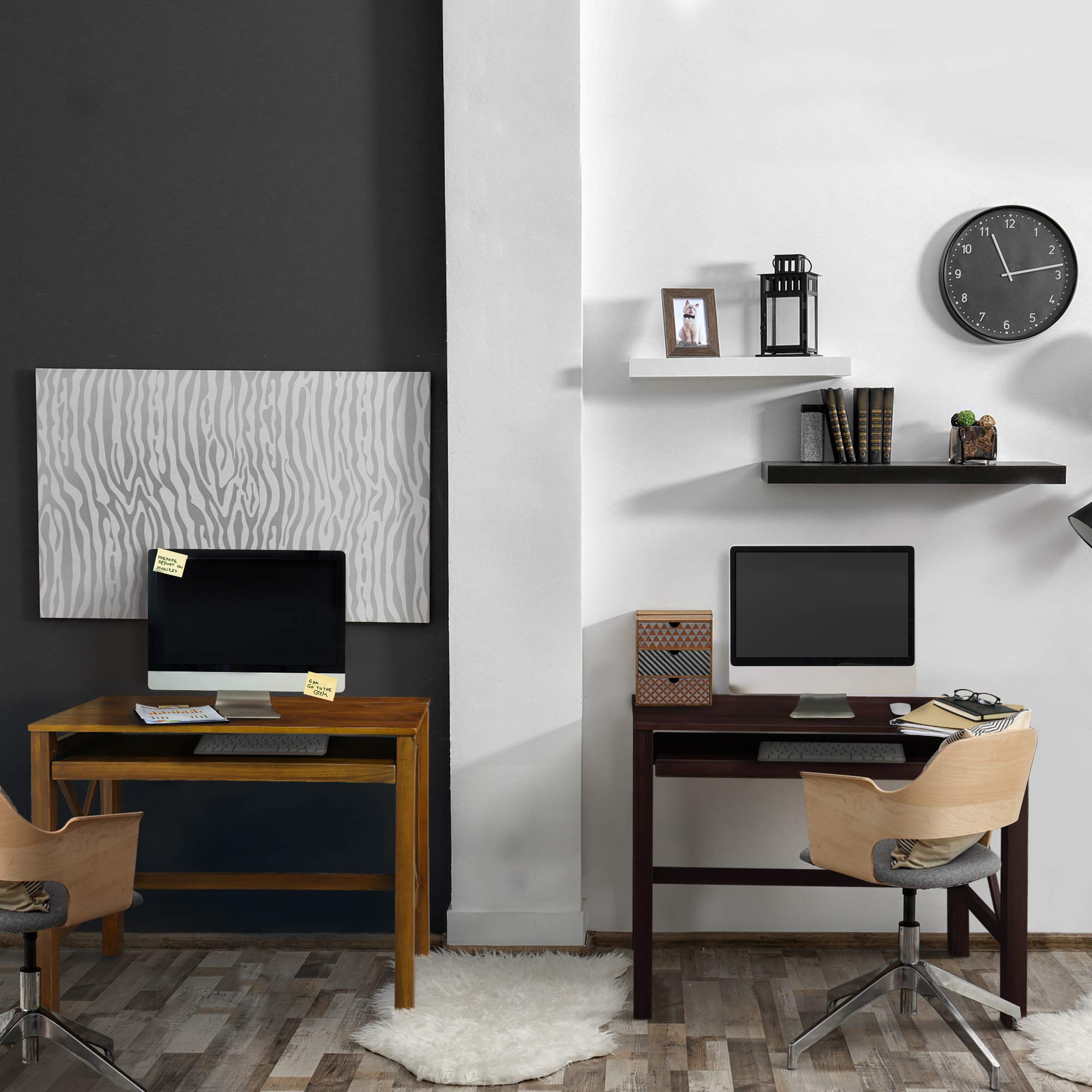 Casual Home Montego Pull Folding Desk - Warm Brown Wooden Writing Table with Storage Shelf | Space-Saving Home Office Desk for Small Rooms & Apartments