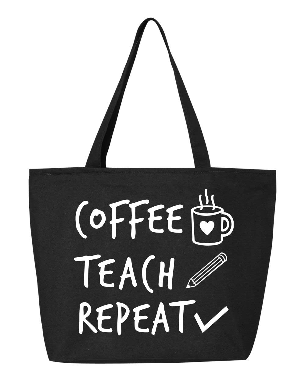 Shop4Ever Coffee Teach Repeat Teacher Appreciation Gift - Heavy Duty Zippered Canvas Tote Bag, Reusable Grocery Shopping Tote for Educators - Perfect for School, Work, and Everyday Use