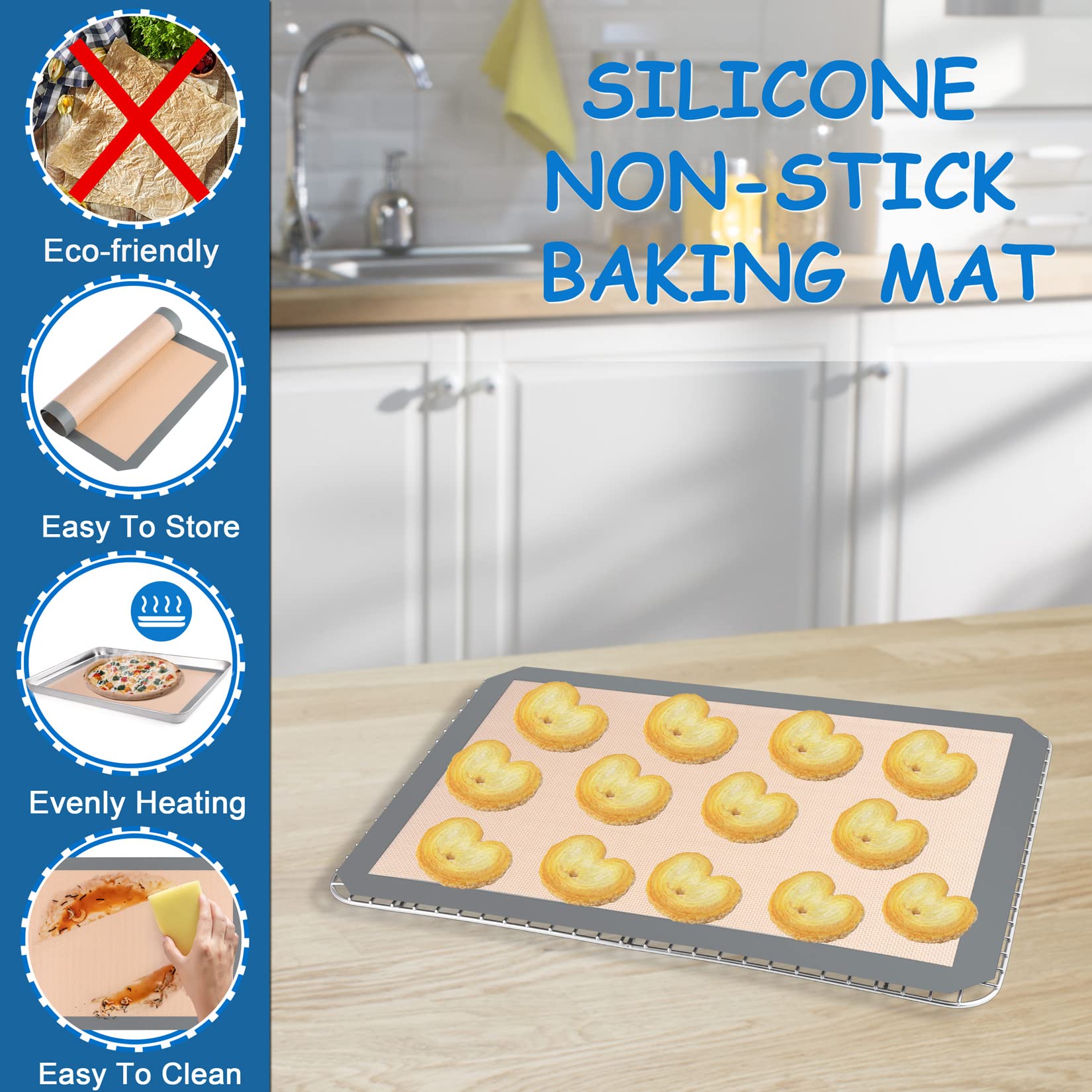 P&P CHEF 3-Piece Stainless Steel Toaster Oven Pan Set with Grid Rack & Silicone Mat - 16x12x1 Inch Baking Tray, Roasting Rack - Dishwasher Safe - Perfect for Baking, Roasting & Meal Prep in Toaster Ovens