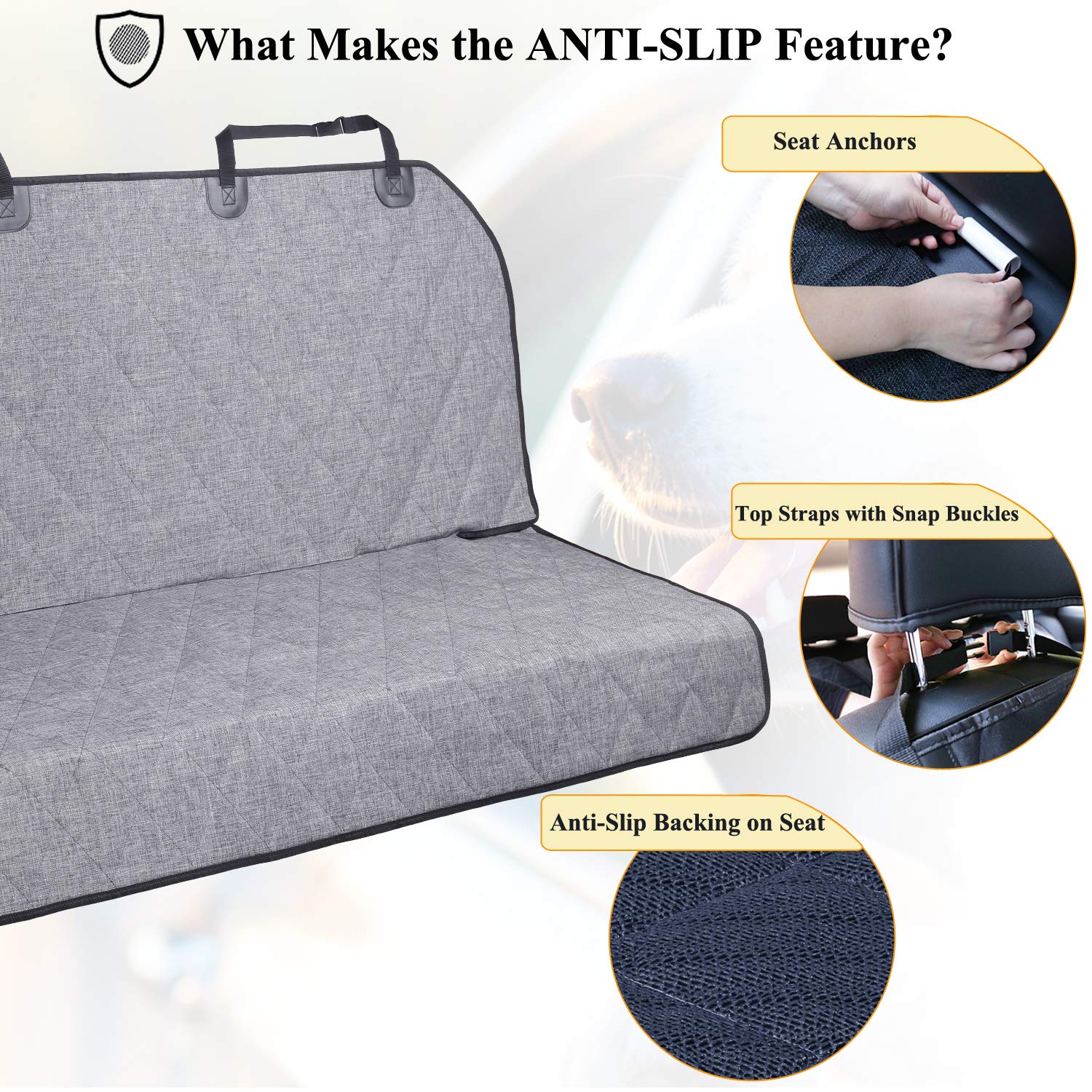 VIVAGLORY Waterproof Dog Seat Cover for Cars - Non-Slip Backseat Protector for Pets (46