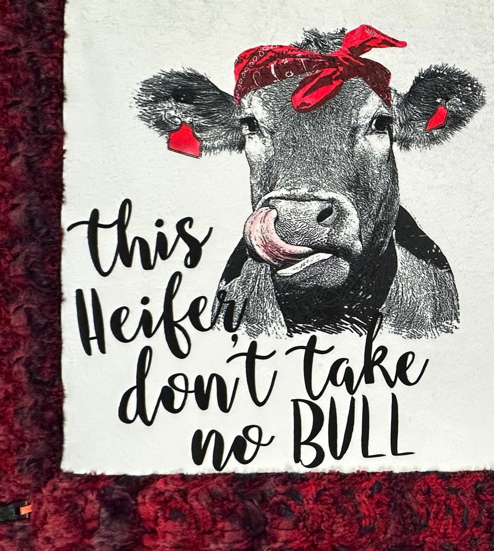 High-Quality Large Blanket 55x78 - Premium Spoonflower Fabric - Perfect for Farmhouse Decor, Cozy Bedding & Outdoor Picnics | This Heifer Don't Take No Bull Design
