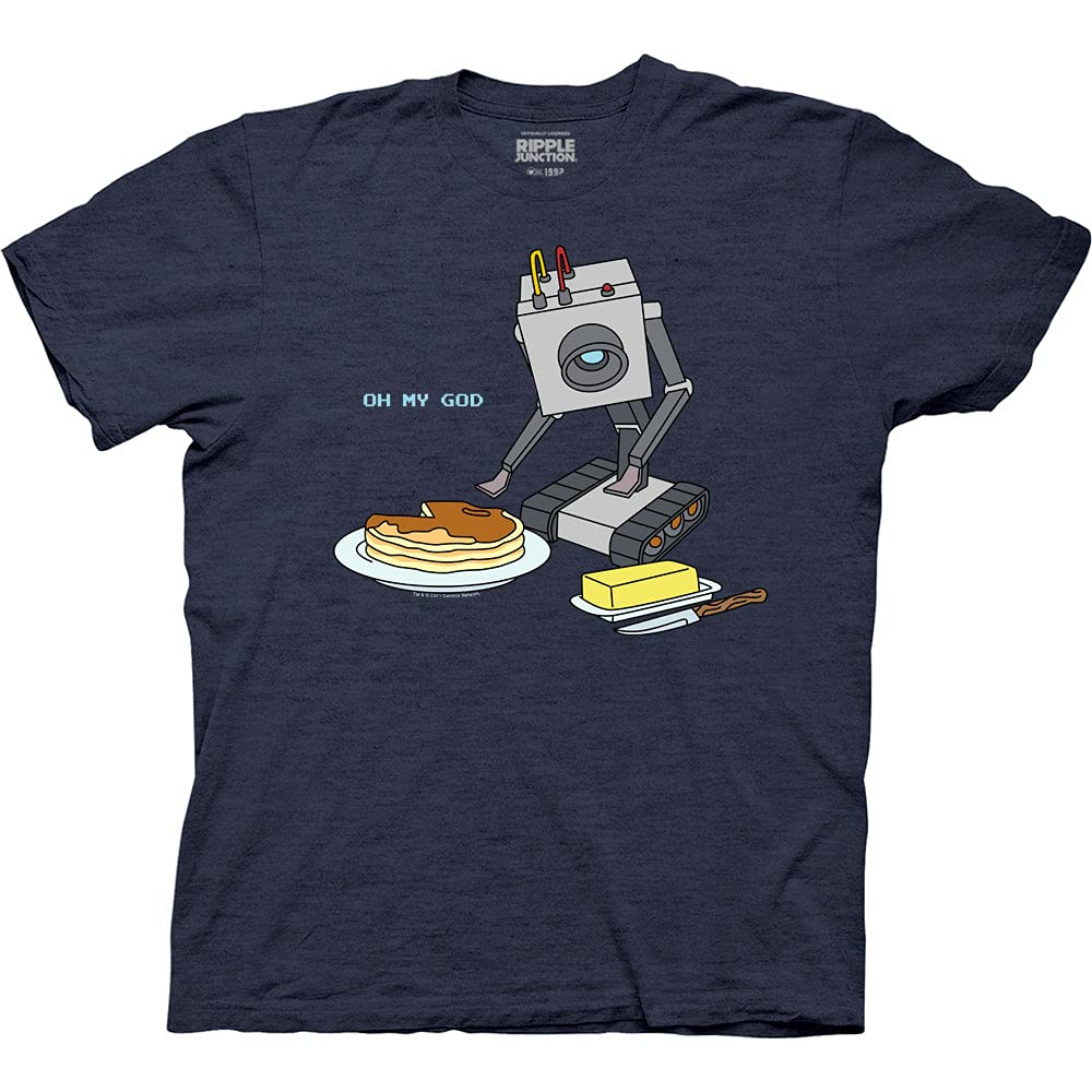 Rick and Morty Butter Bot with Pancakes Graphic T-Shirt for Adults - Unisex Crew Neck Tee - Perfect for Casual Wear, Cosplay, and Fan Gifts