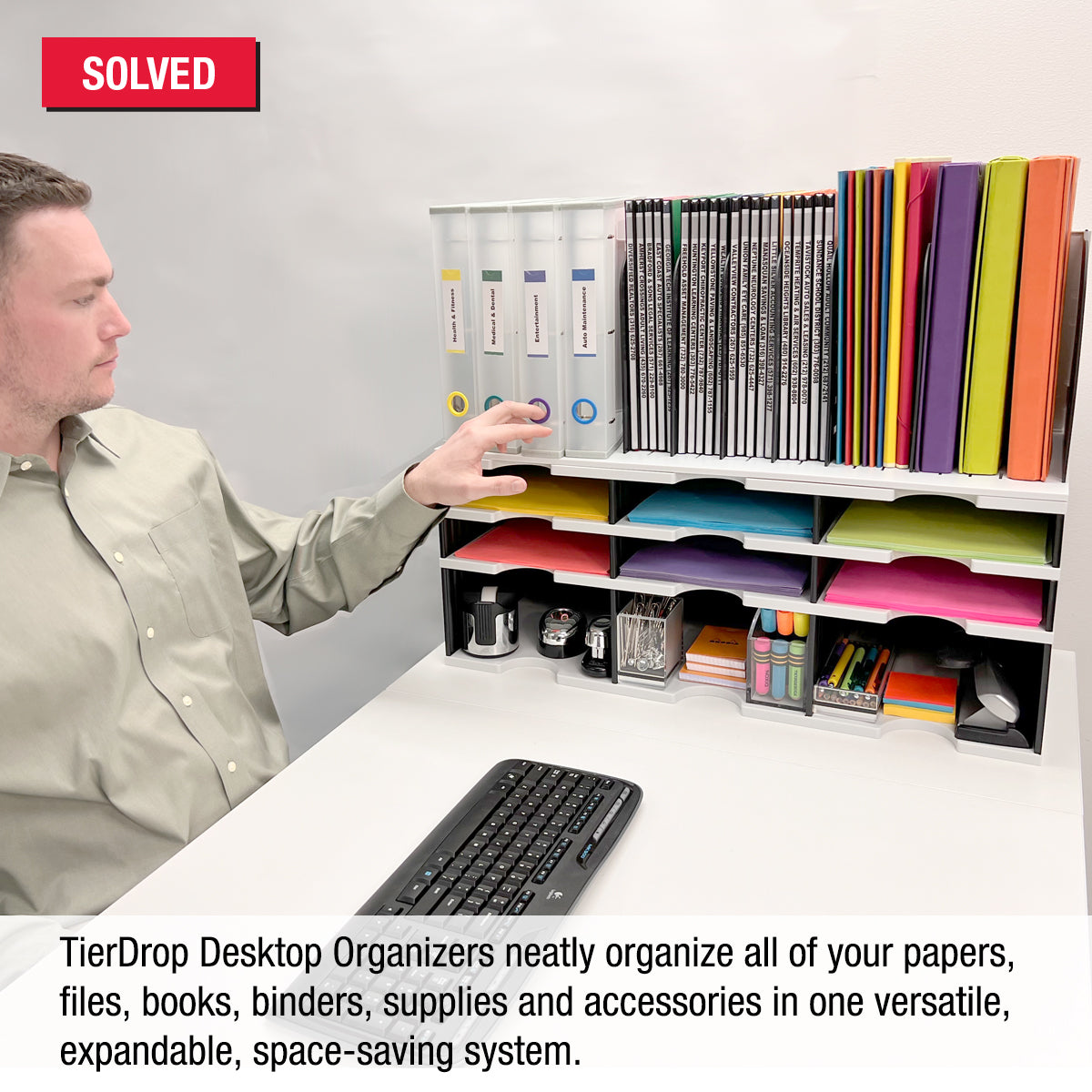 6-Tier Desktop Organizer with Storage Base & File Topper - Vertical Letter Tray Sorter for Documents, Files, Books & Binders | Maximize Workspace Efficiency for Office, Home & Study Use